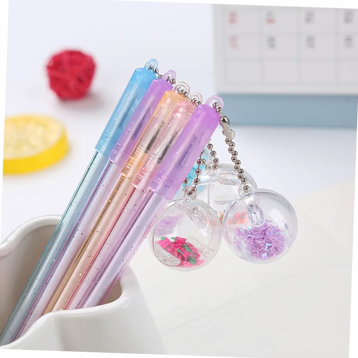 Angoily 30 Pezzi Penne Gel Colorate con Ciondolo Barattolo Penne per Studenti e Ufficio Scrittura Materiale Ecologico Stilo Robusto e