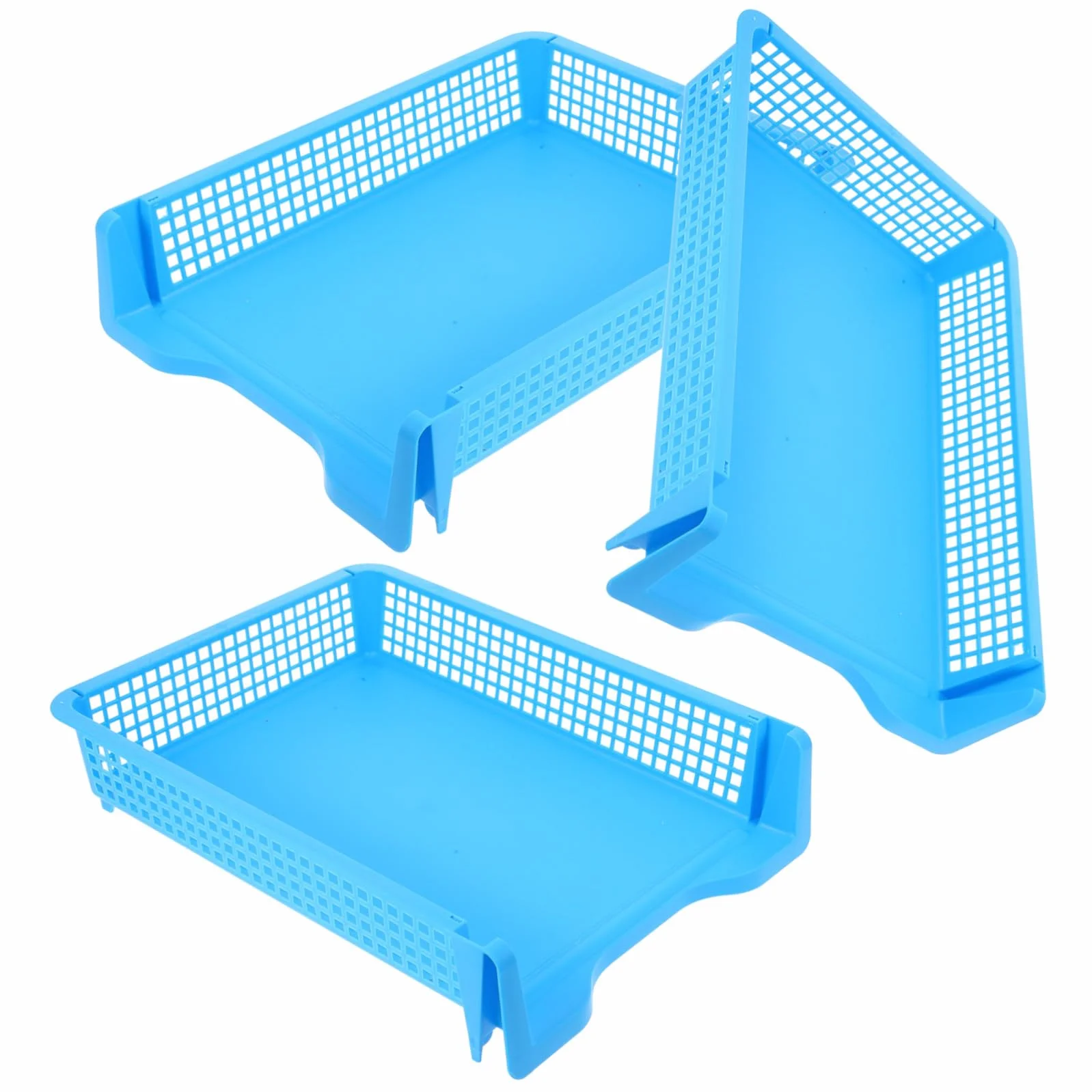 Homoyoyo Set da 3 Vaschette Portadocumenti Impilabili in Plastica Blu, Organizer Multifunzionale per Ufficio e Aula Design Minimale e Funzionalità Versatile