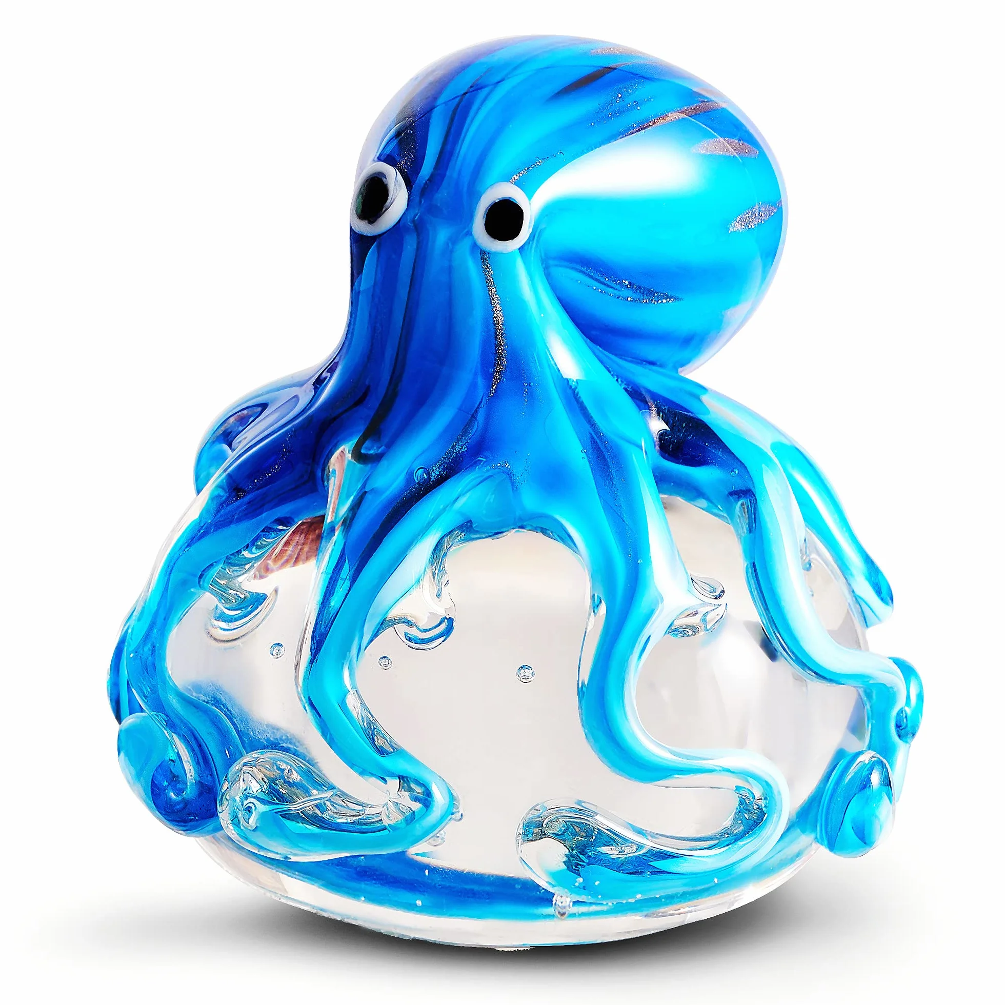 EUSTUMA Ornamento a forma di polpo in vetro soffiato a mano, ornamento a forma di animale marino per acquario, collezione di animali marini per regalo di compleanno, fermacarte da ufficio in vetro per