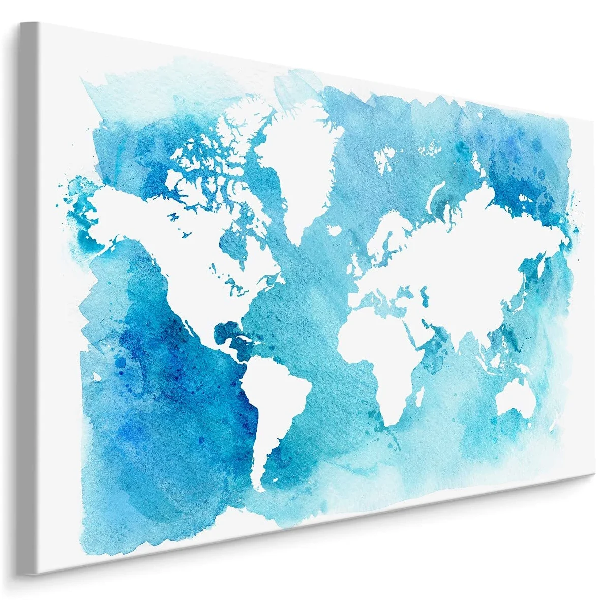 Muralo Quadro su Tela Mappa del Mondo, Continenti, Oceani - 100x70 cm | Stampa artistica su tela tesa su telaio in legno, dettagli geografici nitidi e colori resistenti, pronta da appendere,