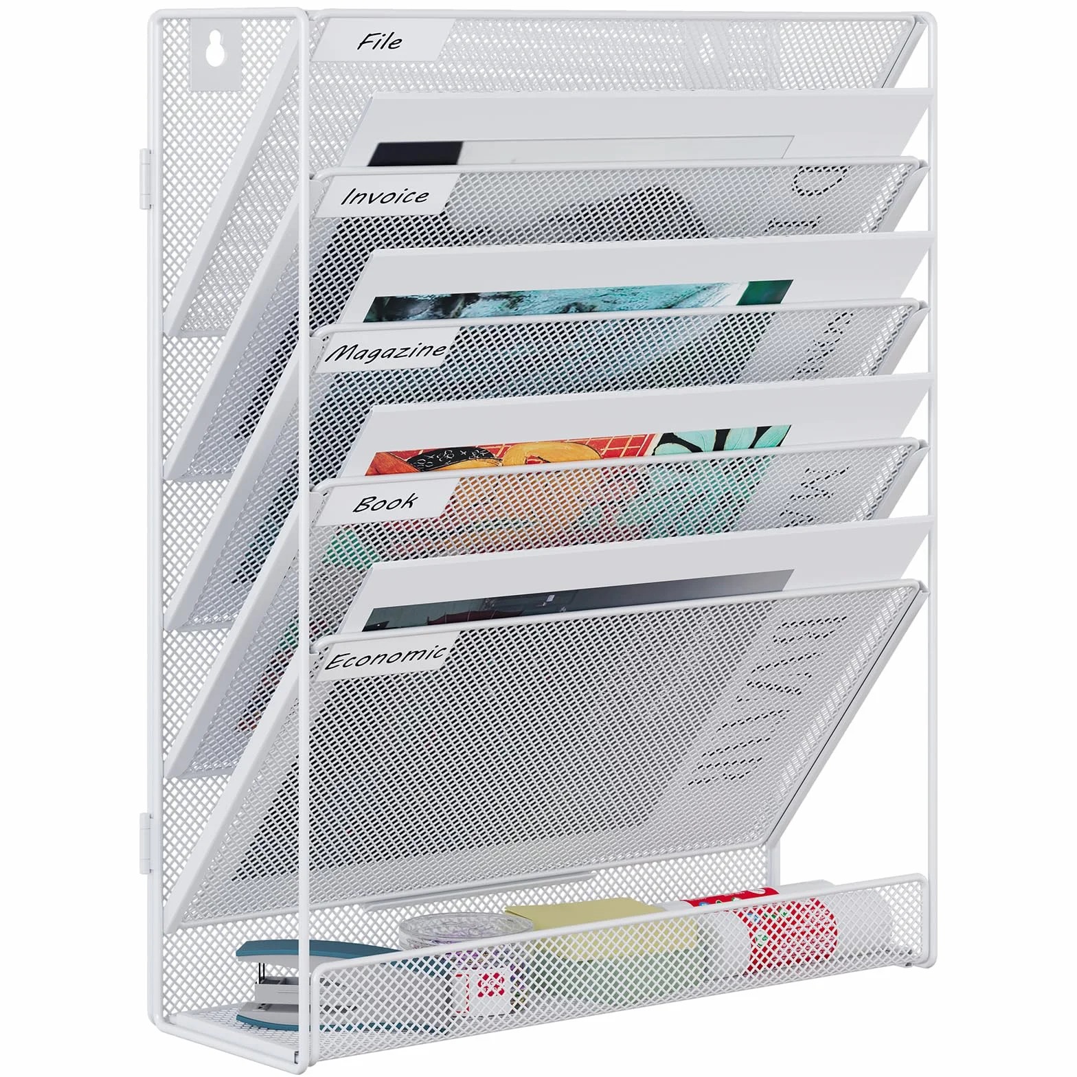 EasyPAG Portadocumenti a Parete A4 6 Compartimenti Metallo Rete,Portariviste a Muro,Porta Lettere da Appendere,Organizzatore Posta da Muro per Ufficio & Casa,Bianco