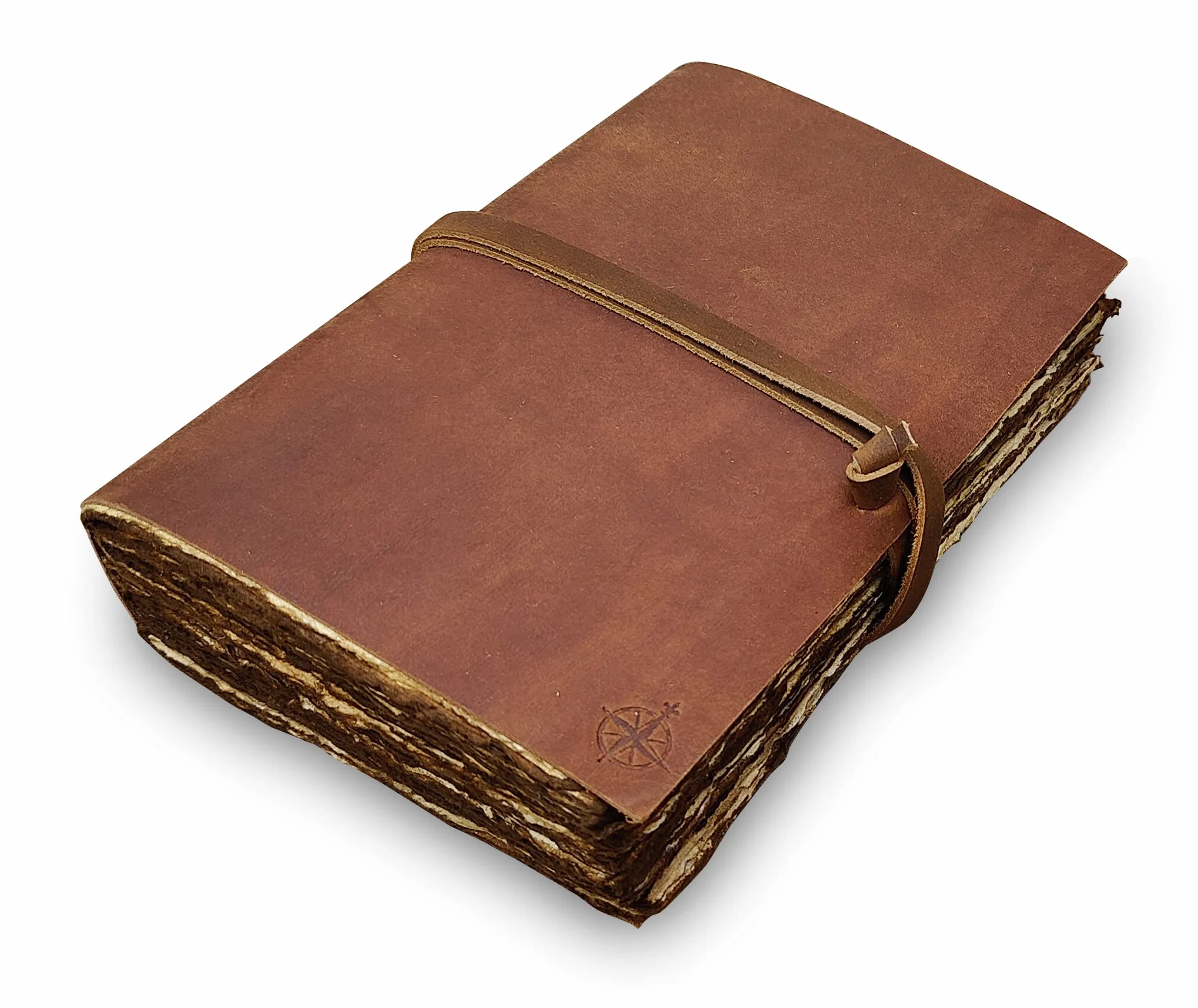 WANDERINGS Diario in Pelle Vintage – 15×23 cm – Taccuino Antico Rilegato in Pelle con Pagine a Righe e Bordo Irregolare