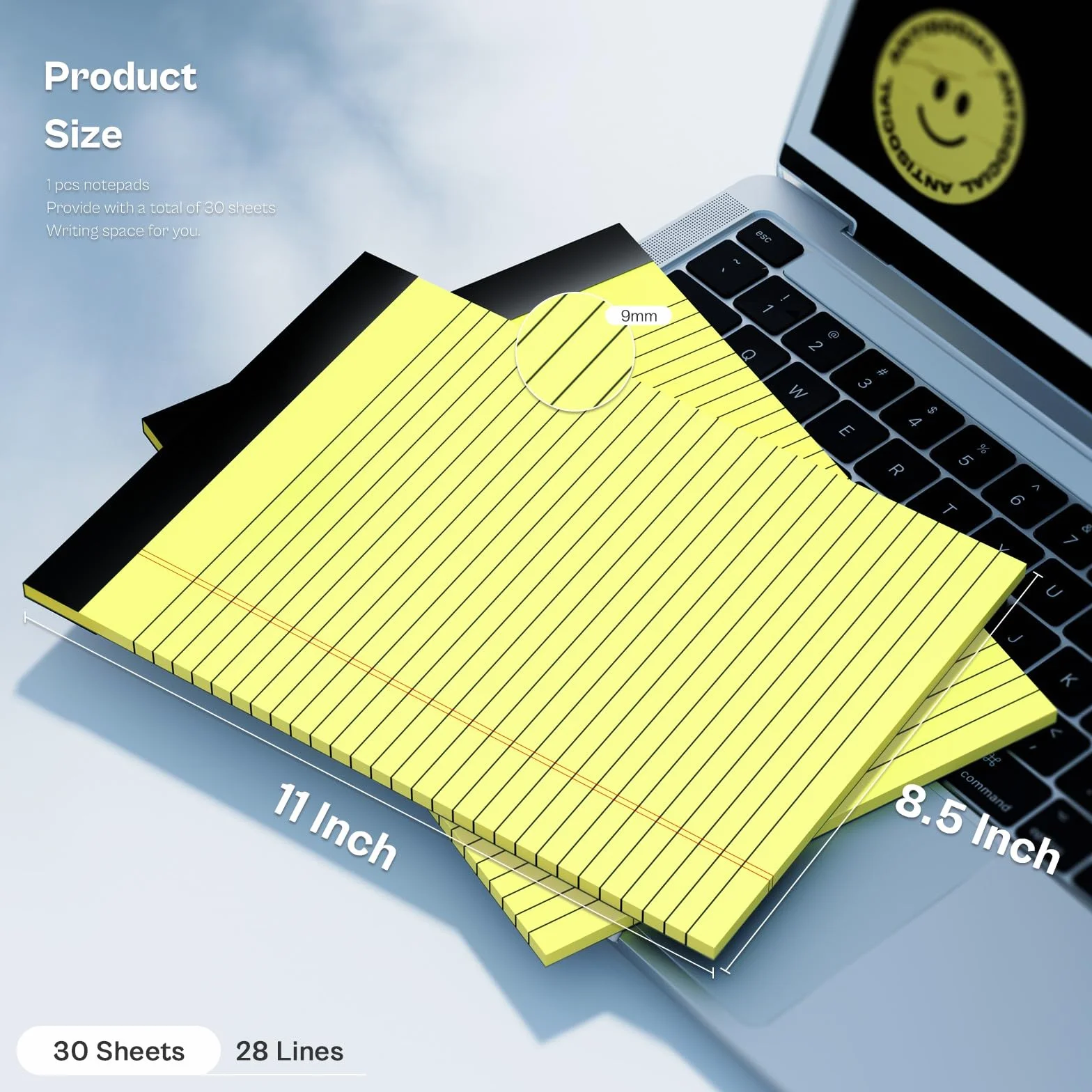 Legal Pads 8,5 x 11 - Confezione da 20 quaderni a righe larghe, 30 fogli perforati con stampa su entrambi i lati, 28 blocchi a righe formato lettera, 70 g/m², carta riciclata, a righe legali, blocco