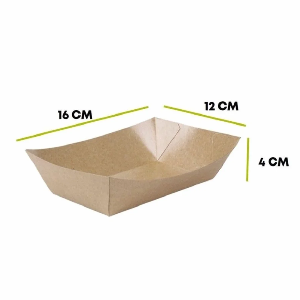 Vassoi antigrasso in cartoncino 16x12x4 cm con rivestimento PE per asporto street food