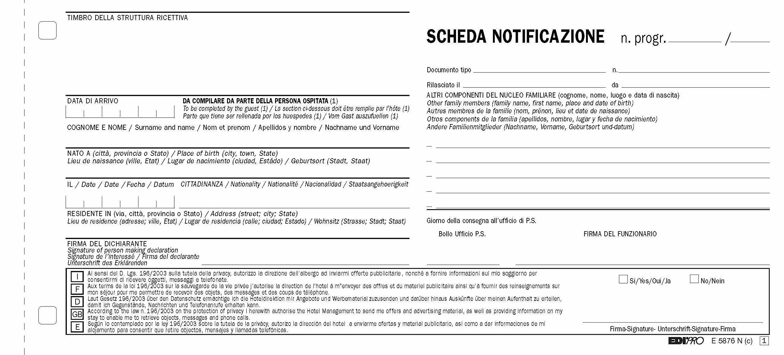 EDIPRO Schede di notifica 2 copie 4 lingue Snap 250 schede 9,9x22
