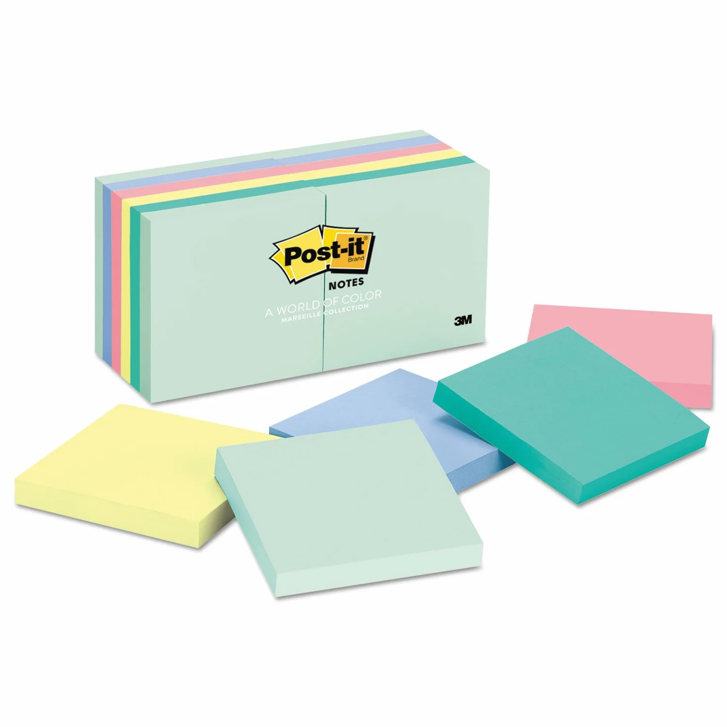 Post-It 654Ast Post-It Notes, Original, 3-Inch X3-Inch, 12/Pk, Marseille