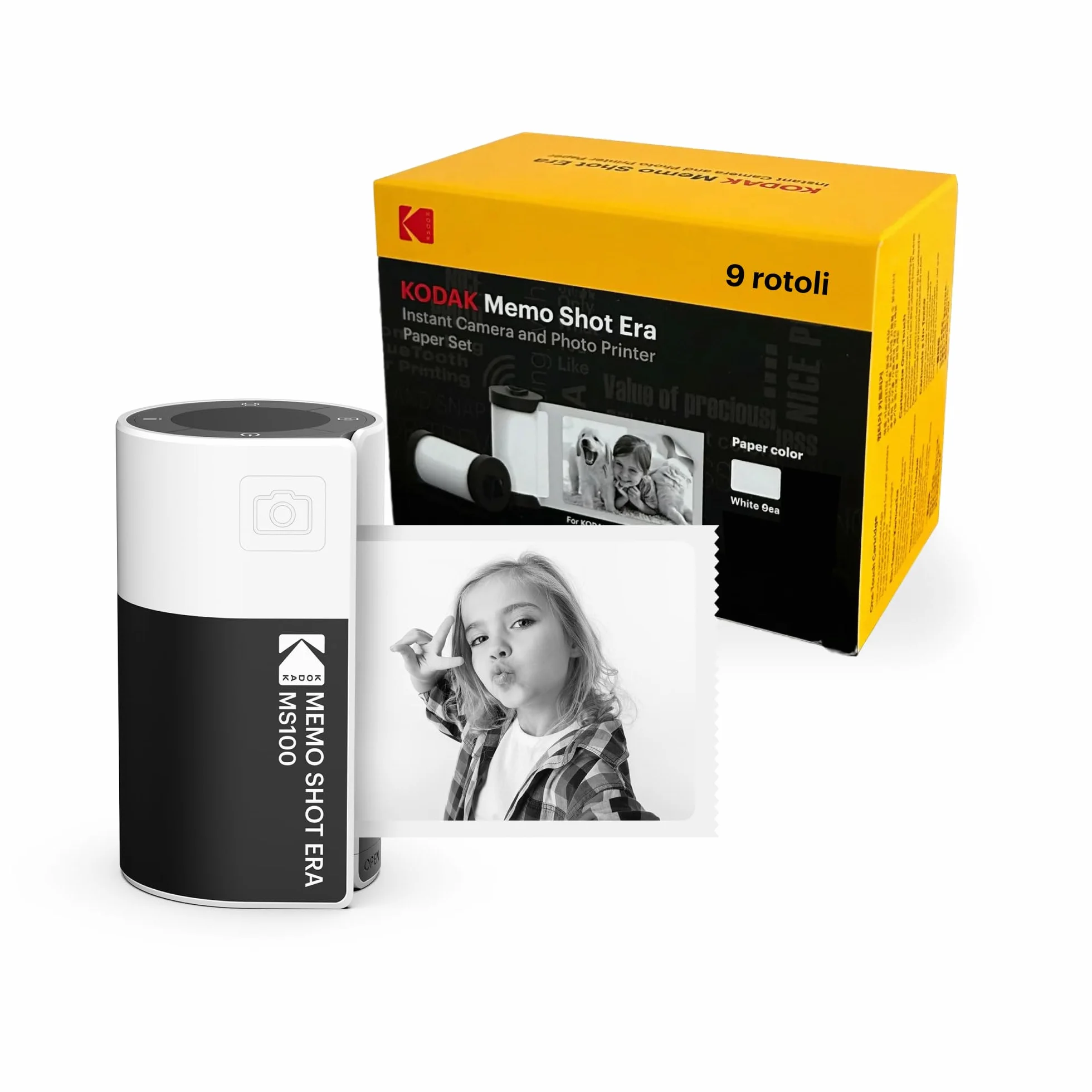 KODAK Memo Shot ERA Fotocamera Digitale Istantanea e Stampante per Etichette, Bianca
