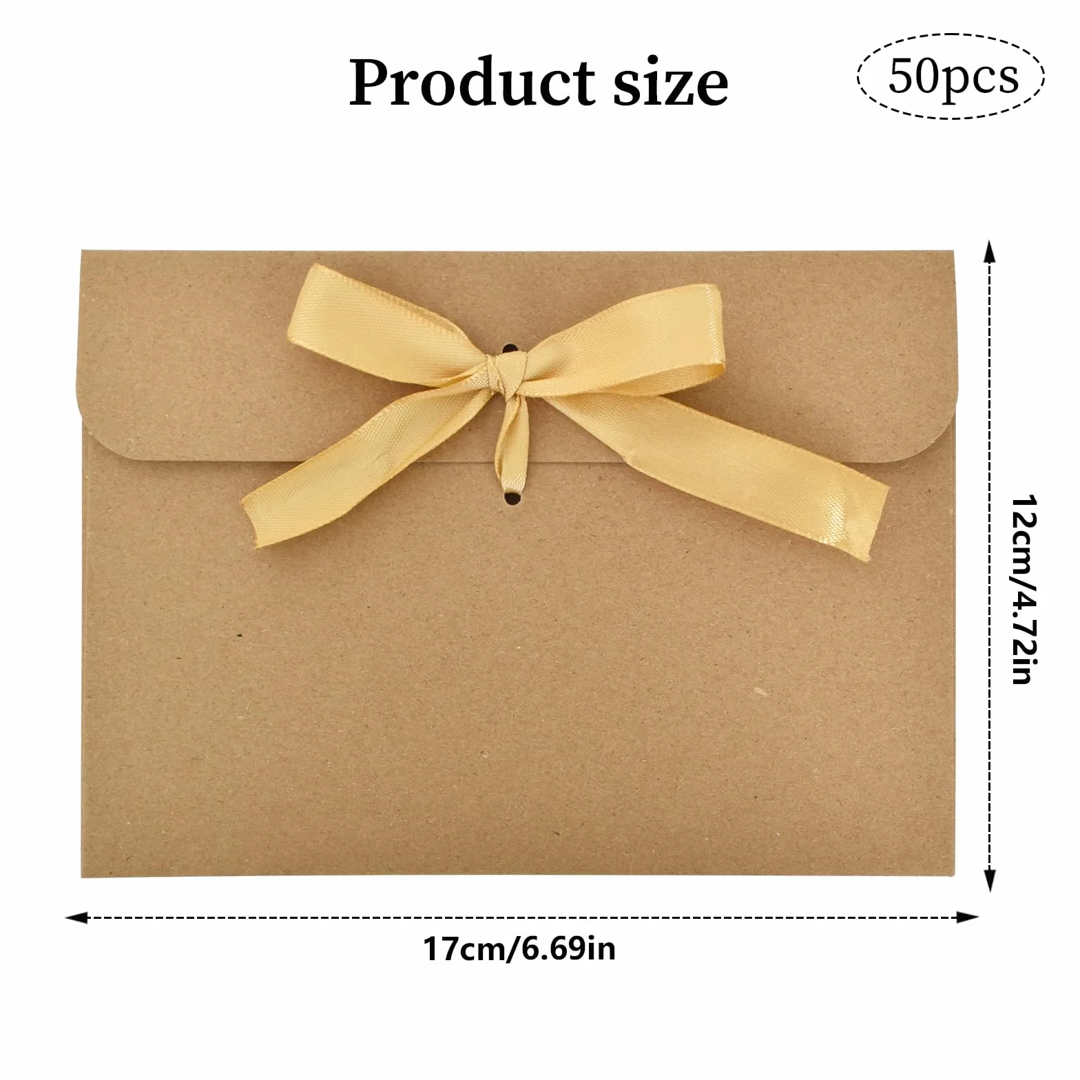 Buste in Carta Kraft con Nastro, 50 Pezzi, DIY per Regalo Vintage, Inviti, Cartoline, Biglietti (Dorato Nastro)