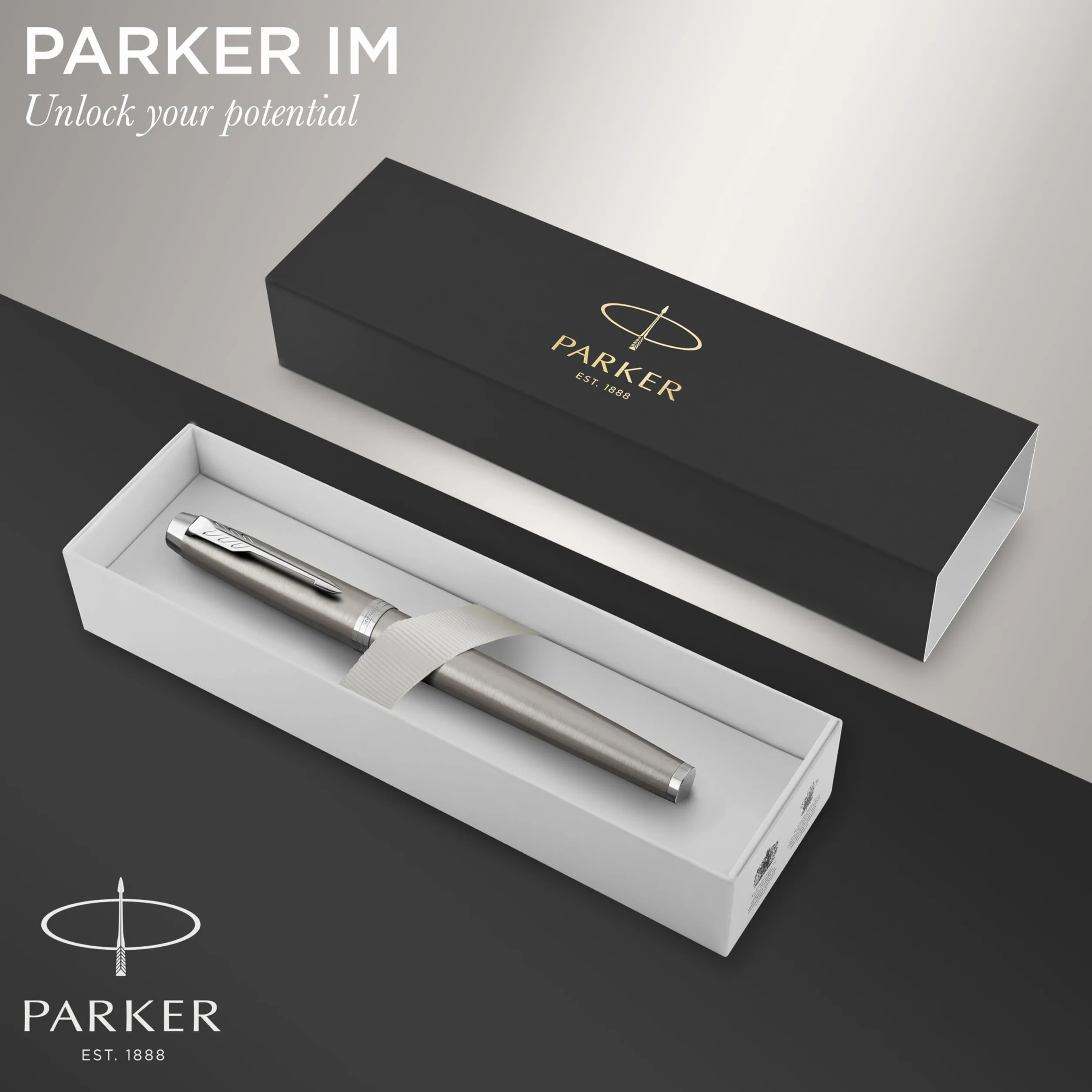 Parker IM Roller Penna Acciaio Inossidabile Puntale Cromato Punta Fine Inchiostro Nero Confezione Regalo