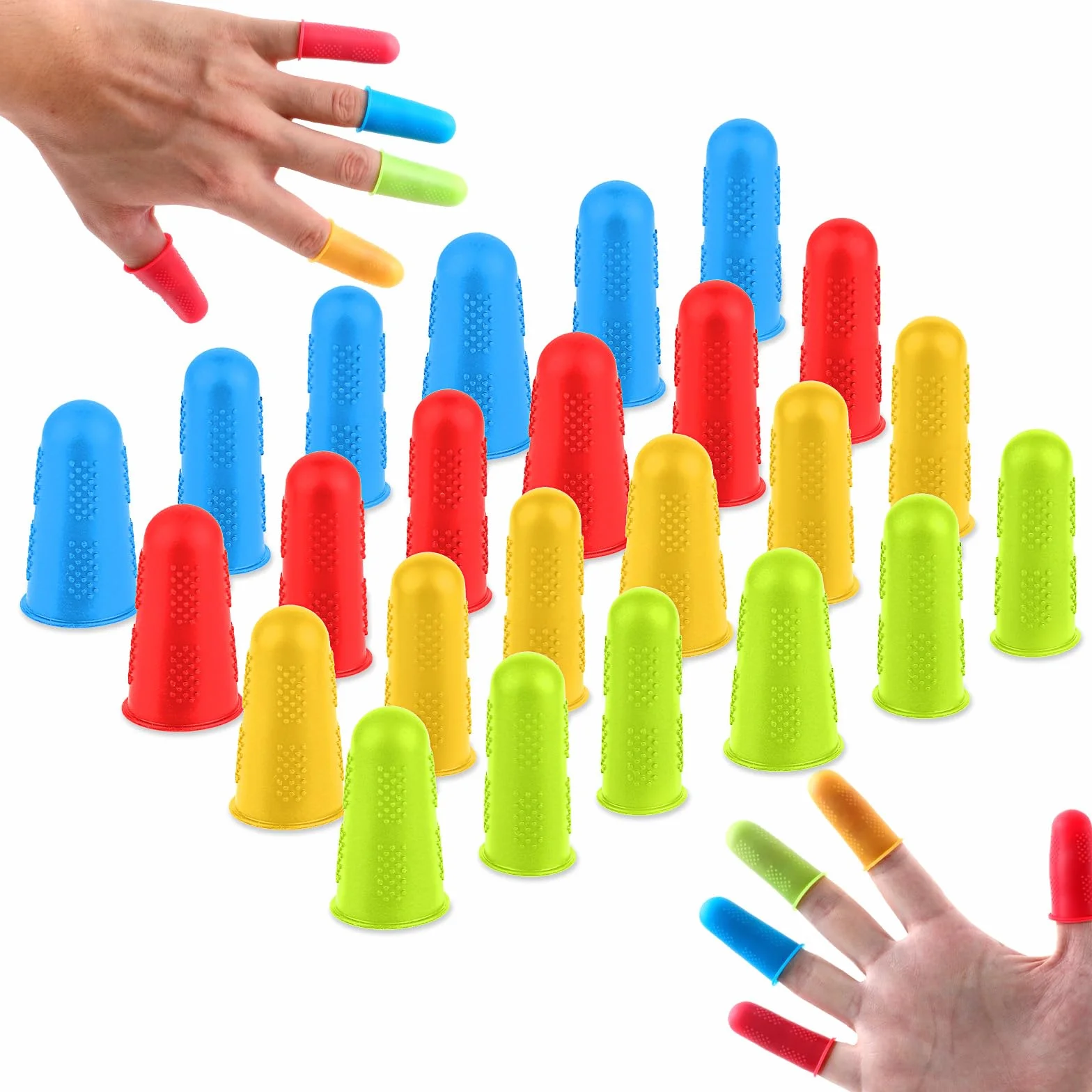 24 protezioni per le dita, 3 misure, in gomma, ditale, copertura per le dita dell'ufficio, in silicone, con colla a caldo, per conteggio, collating e ordinamento