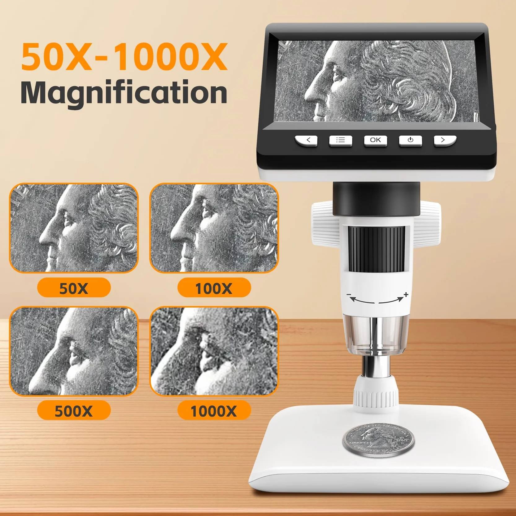 Microscopio Digitale 4,3 Pollici 8 LED 50-1000X per Bambini e Adulti