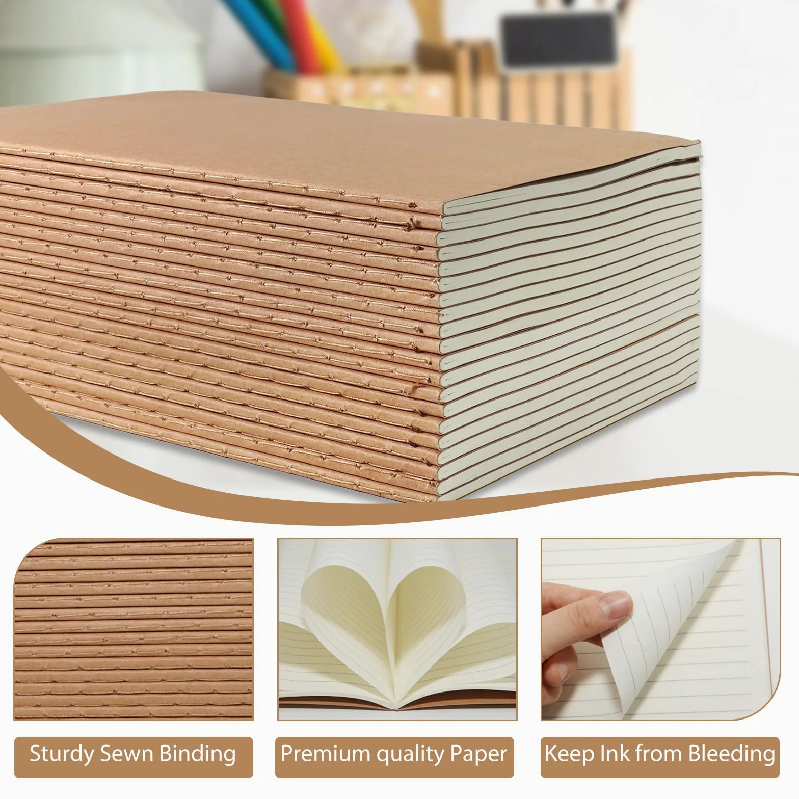 Confezione da 20 quaderni A5 in carta kraft, 72 pagine, 20,5 x 14,9 cm, quaderni per lavoro, quaderni di composizione per scuola, diari per ufficio