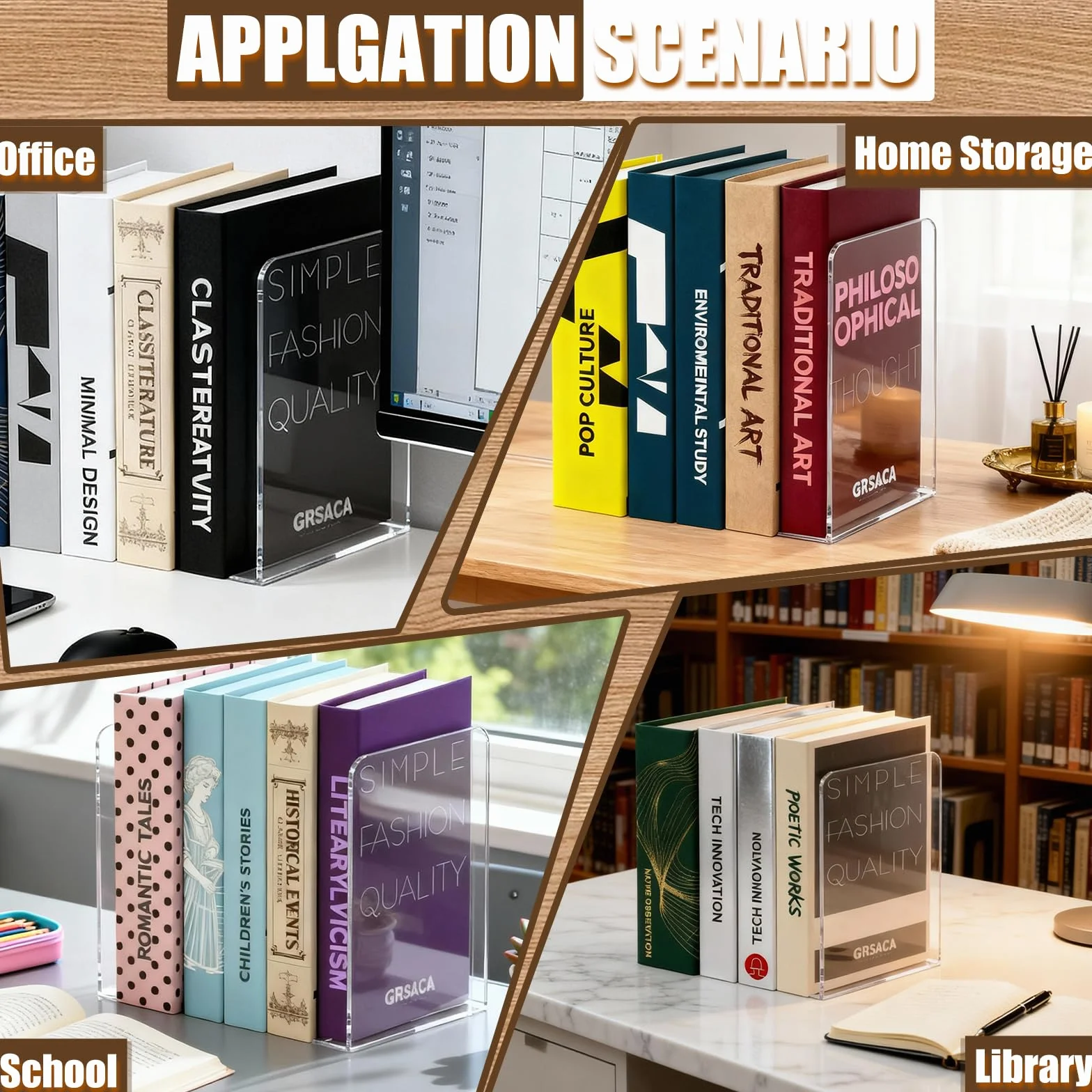 Fermalibri in Acrilico Trasparente 6 Pezzi con Tappetini Antiscivolo, Spessore 3 mm, 10x10x13 cm per Libreria