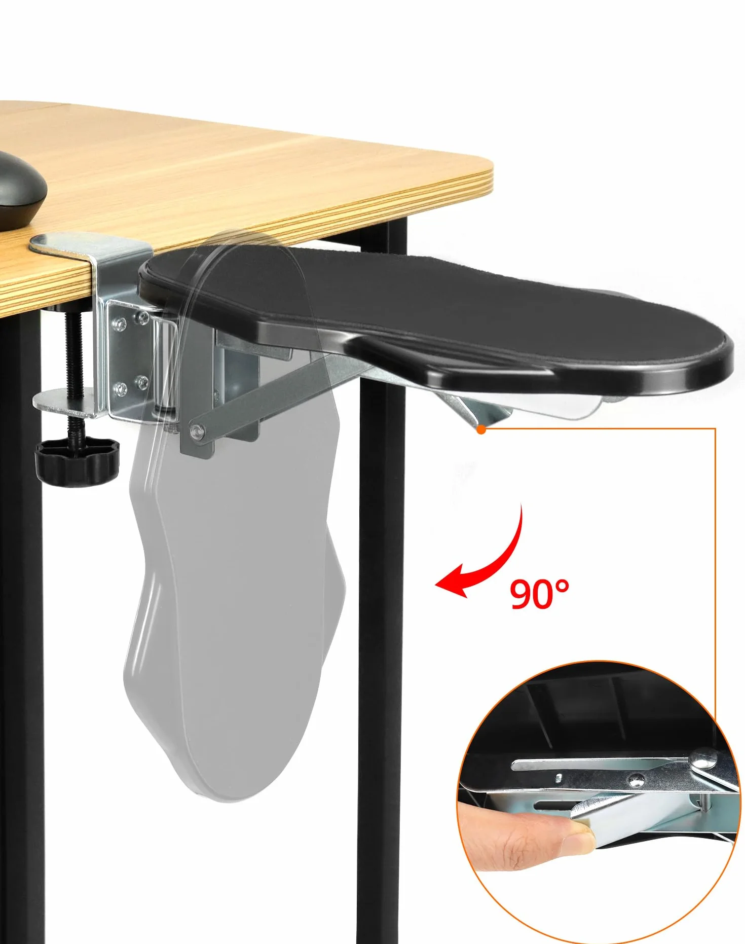 Set di 2 Poggiabraccio Ergonomico da Scrivania, Prolunga Scrivania per Supporto Bracciolo e Gomito, Rotazione 180° Pieghevole 90°