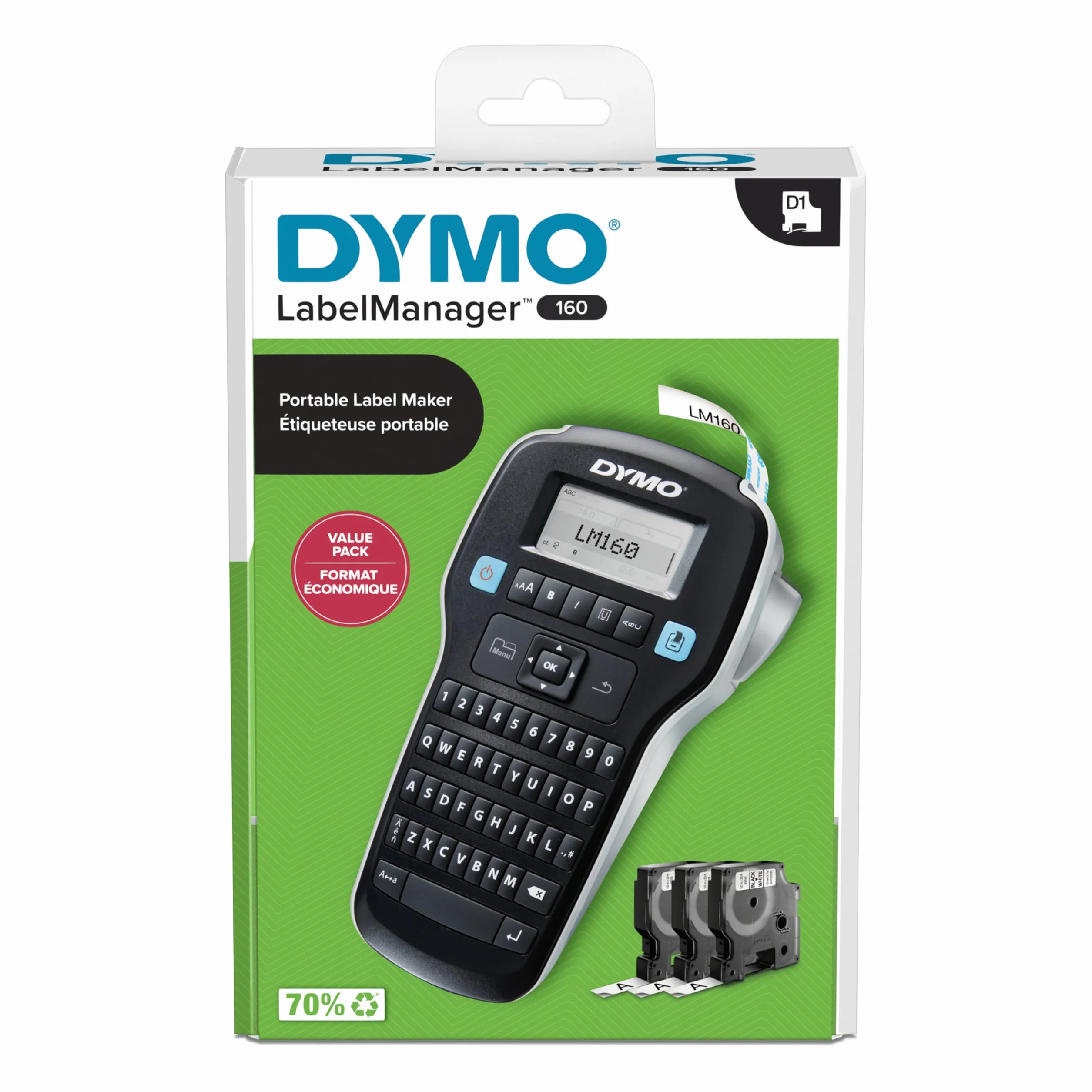 DYMO LabelManager 160 etichettatrice portatile stampante per etichette palmare con 3 bobine nastro Dymo D1 tastiera QWERTY
