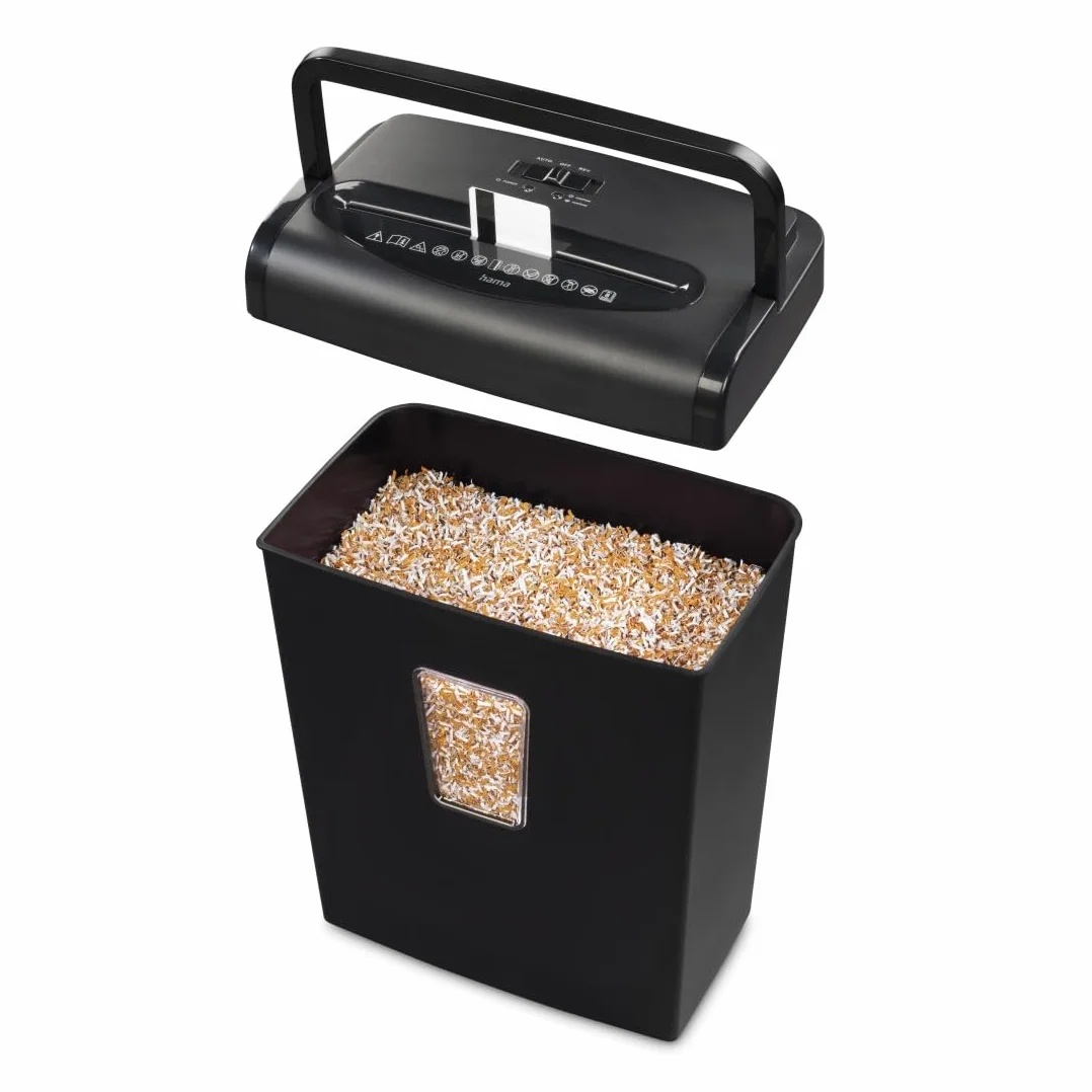 Hama Trituratore Carta Distruggitrice Distruggitrice Documenti Carte Graffe, 8 Fogli A4 a Volta, Sicurezza/Off Auto, LED Overload Overheat, Funzione Indietro, Cestino 20L, Sicurezza P5 T5 E4, Nero
