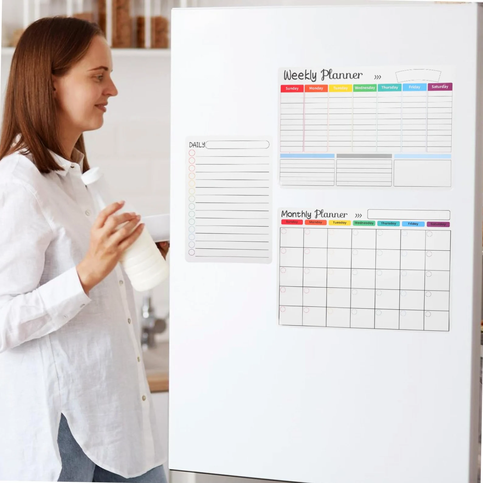 Lurrose 2sets Lavagna Cancellabile Per Frigorifero Planner Settimanale e Mensile Pennarello Lavagna Erasabile Per e Pianificazione