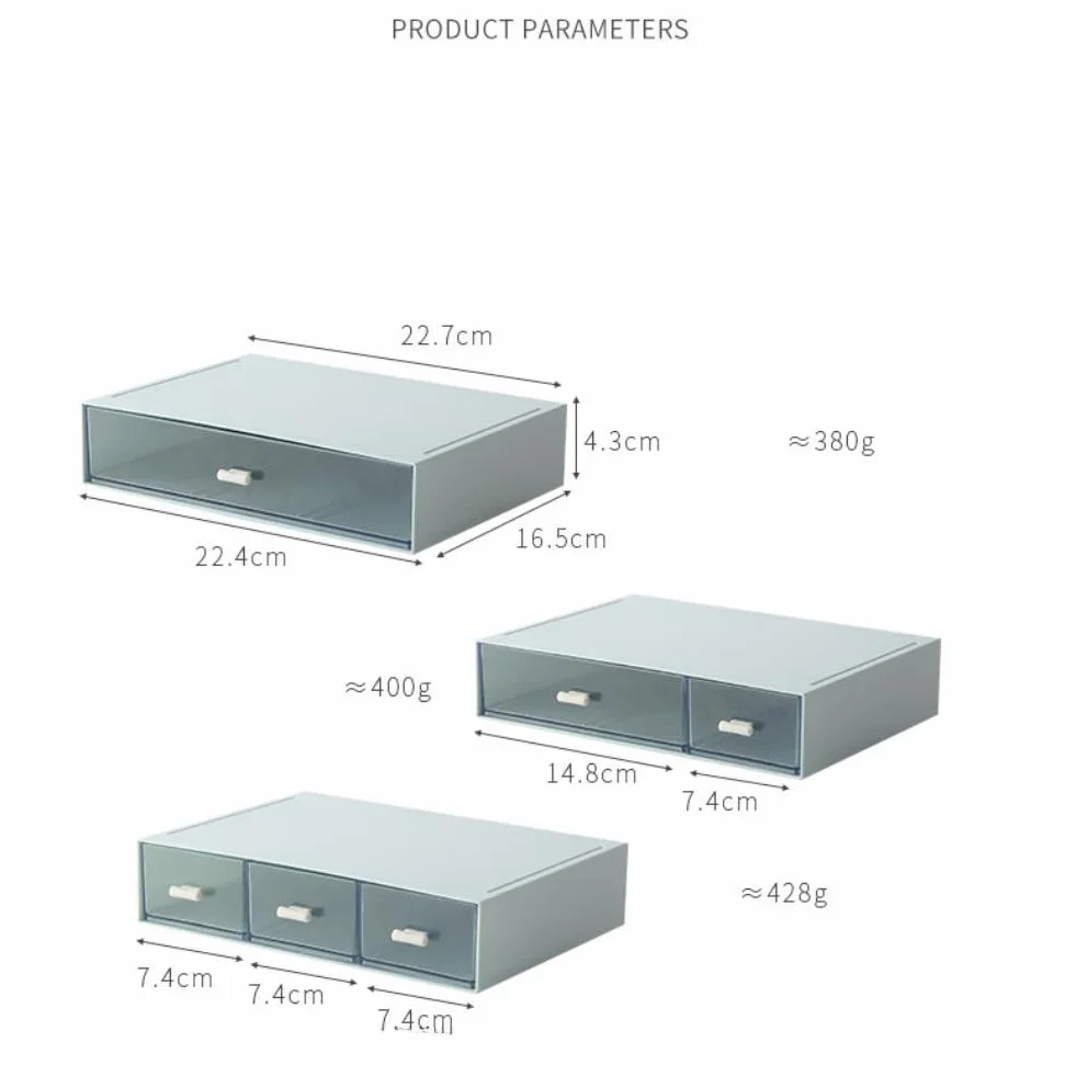 Organizer per cassetti da tavolo con 6 cassetti, capienza organizer per trucchi, impilabile, robusto cassetto in plastica per sistemazione e cosmetici, Penne, Mails, Trucco, Lettere per ufficio (Blu)