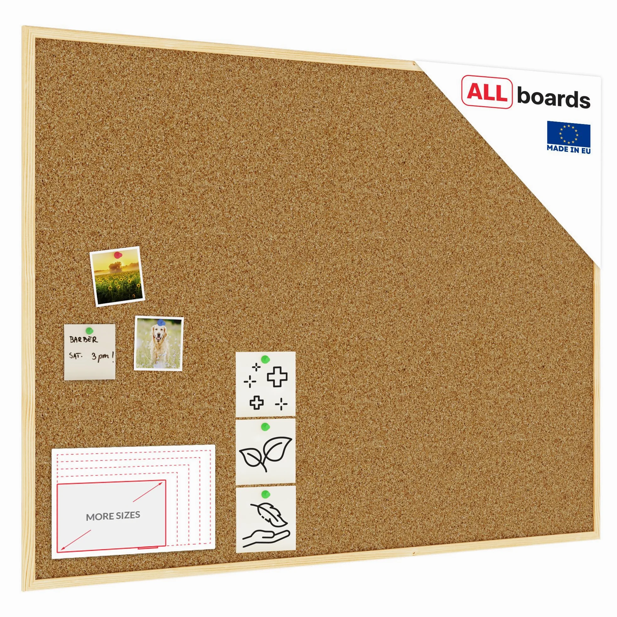 ALLboards Lavagna in Sughero con Cornice in Legno 120x90cm, Bacheca Sughero per Puntine Spille Memoboard