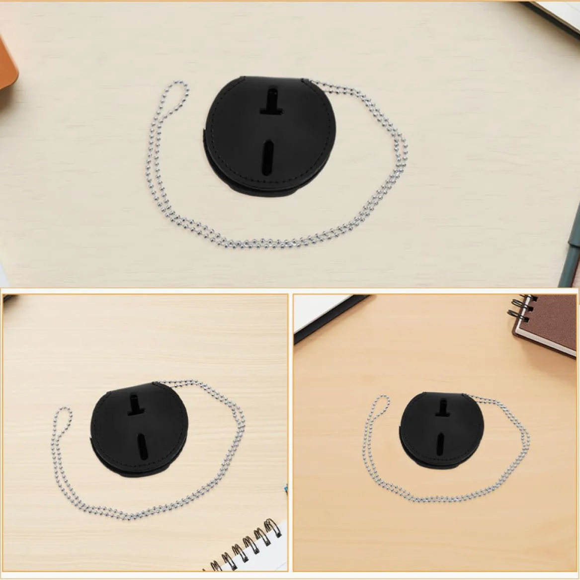 GALPADA Porta Badge in Pu Nero con Clip in Lega di Alluminio, Set da 7 Pezzi, Design Rotondo Moderno, con Catena, per Uso Quotidiano e Lavoro