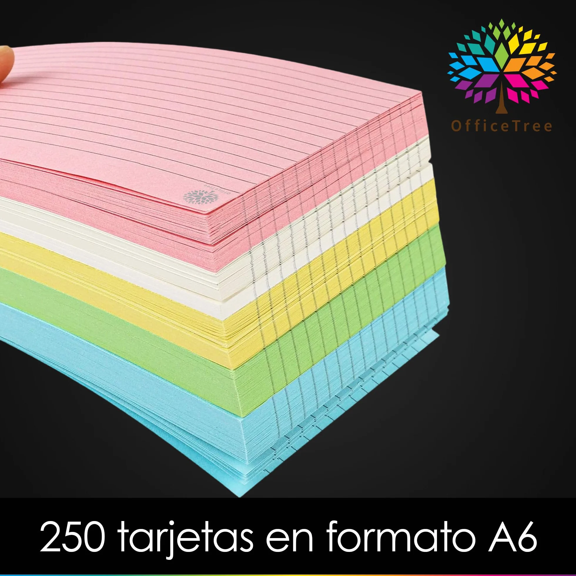 OfficeTree 250x Flashcards A6 A Righe 5 Colori Schede Indice per Scuola e Studio