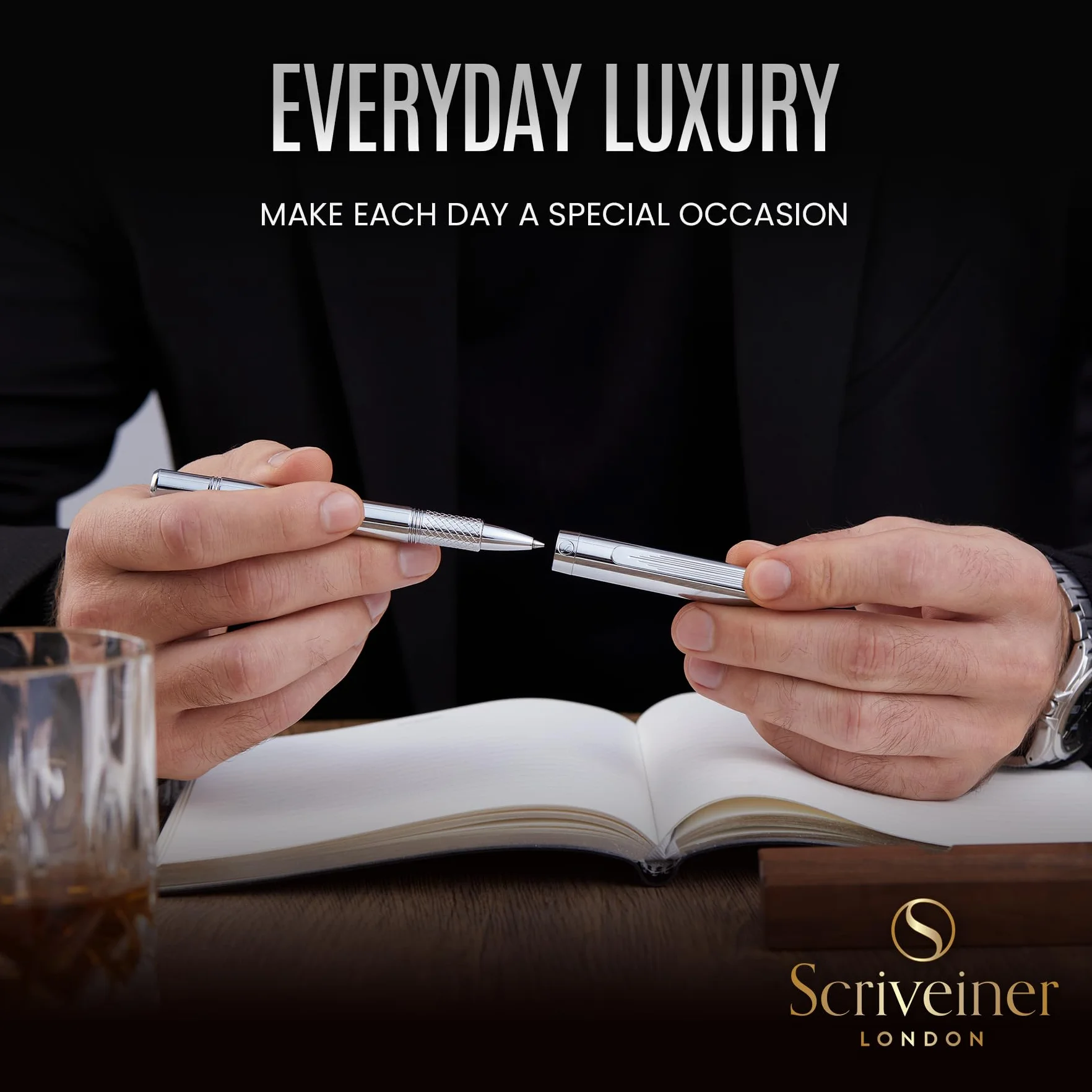 Scriveiner Rollerball EDC Argento cromato penna tascabile pesante lusso regalo