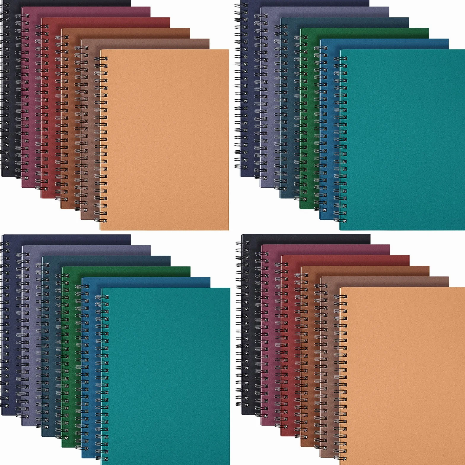 Fuutreo 24 quaderni a spirale per lavoro, formato A5, 21 x 14 cm, a righe, con copertina in carta kraft, 12 colori, 60 fogli, 120 pagine, per ufficio e scuola (colore aziendale)