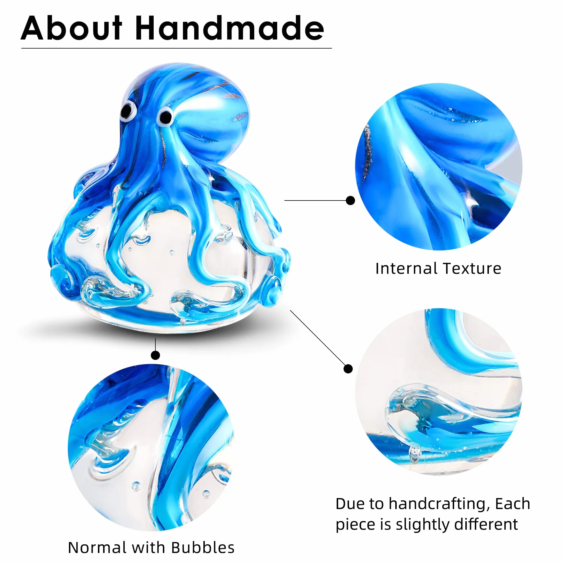 EUSTUMA Ornamento a forma di polpo in vetro soffiato a mano, ornamento a forma di animale marino per acquario, collezione di animali marini per regalo di compleanno, fermacarte da ufficio in vetro per