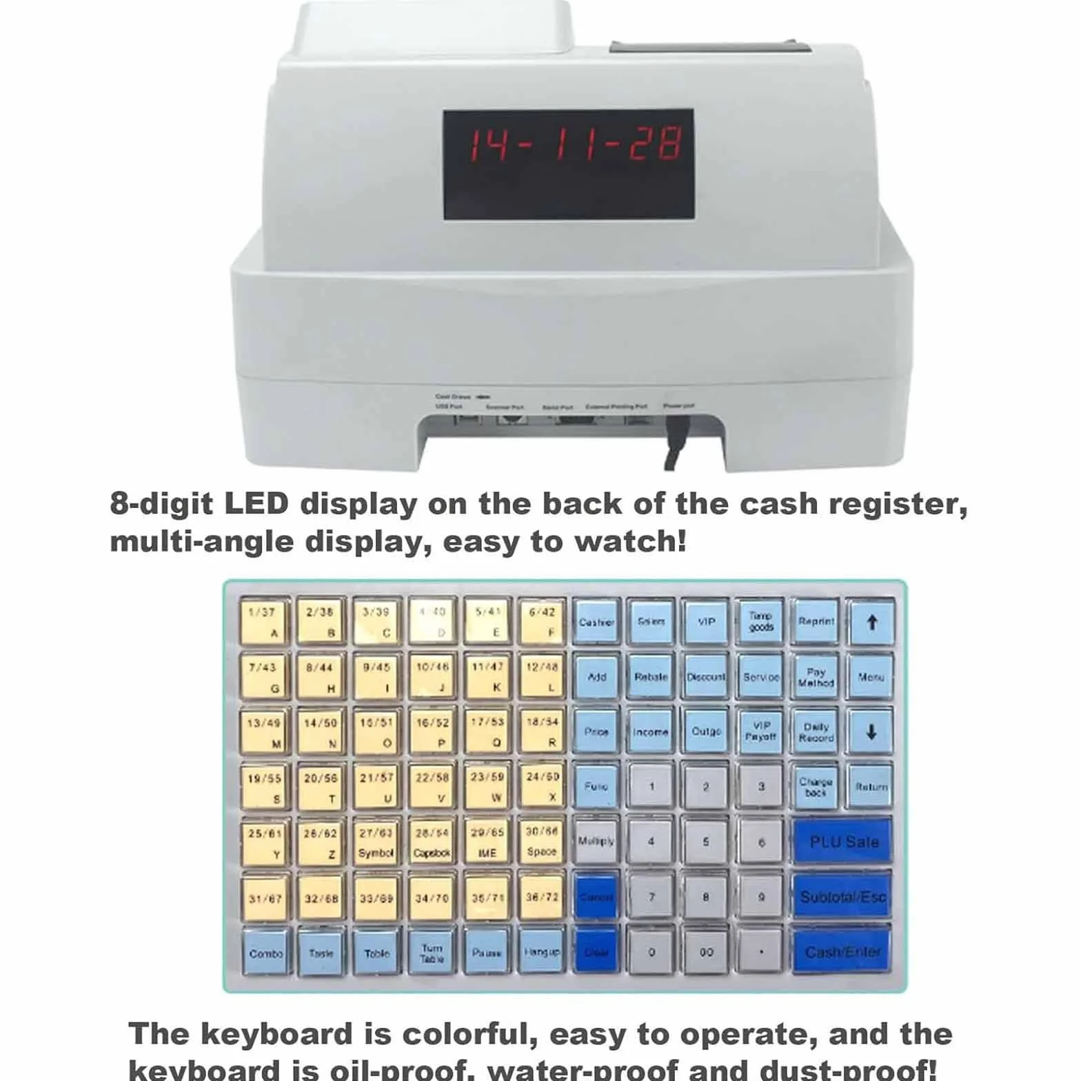Registratore di cassa a 81 tasti, registratore di cassa elettronico per piccole imprese, registratore di cassa commerciale a 8 LED digitali con cassetto, uso per negozi/ristoranti