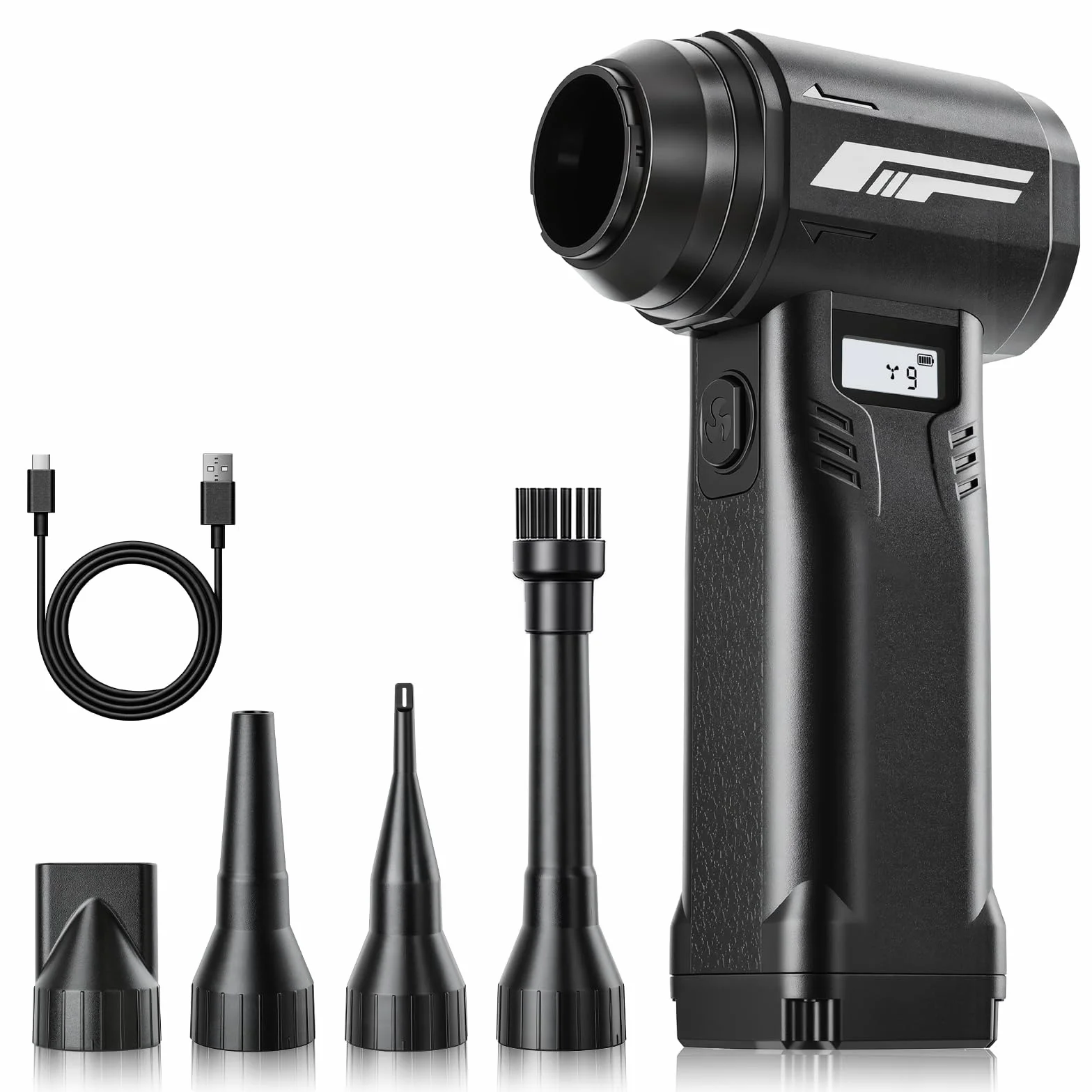 Soffiatore ad Aria Compressa, Ventola a 9 Velocità, 130000giri/min, Pressione del Vento 540g, con Luce LED e Display HD, Ricarica di Tipo C, per la Rimozione Della Polvere da Computer, Case e Veicoli