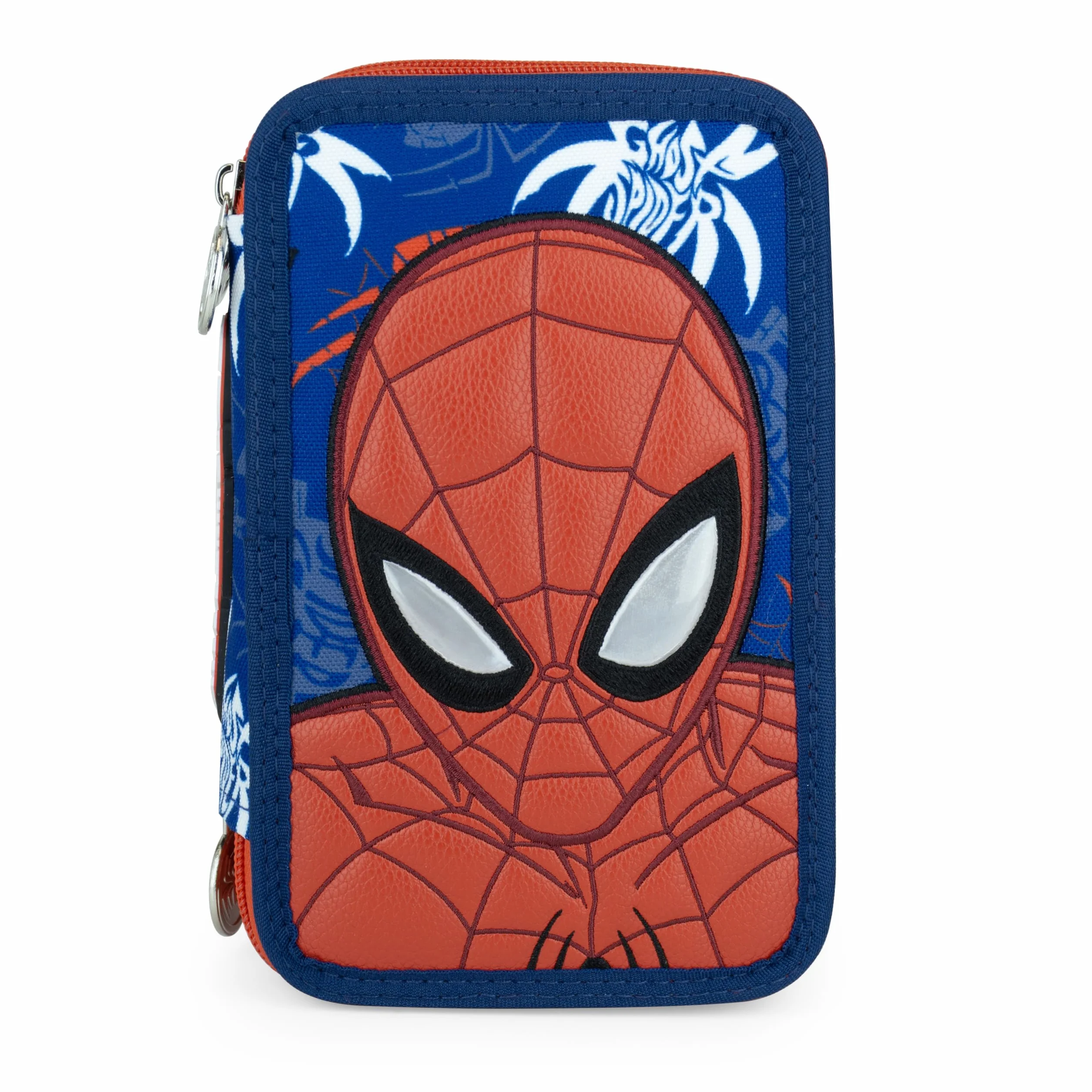 CERDÁ LIFE'S LITTLE MOMENTS Astuccio 3 Zip Spider-Man Cerdà | Licenza Ufficiale Marvel | 3 Scomparti | Scuola Elementari e Medie | Blu e Rosso Stampa Ragnetti con Patch PU e Tirazip Ragno