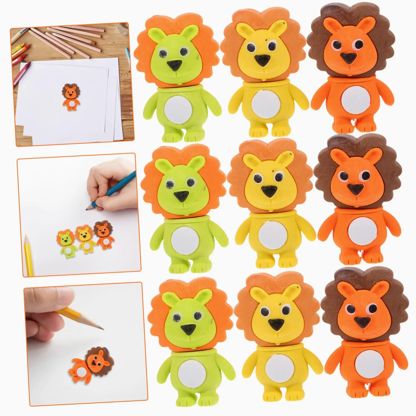 Angoily 120 Pezzi Gomme Cancellare per Leone Colorati in Tpr Sicuro Mini Gomme e Portatili per Scuola e Regalo Festa Compleanno Ragazzi e Ragazze