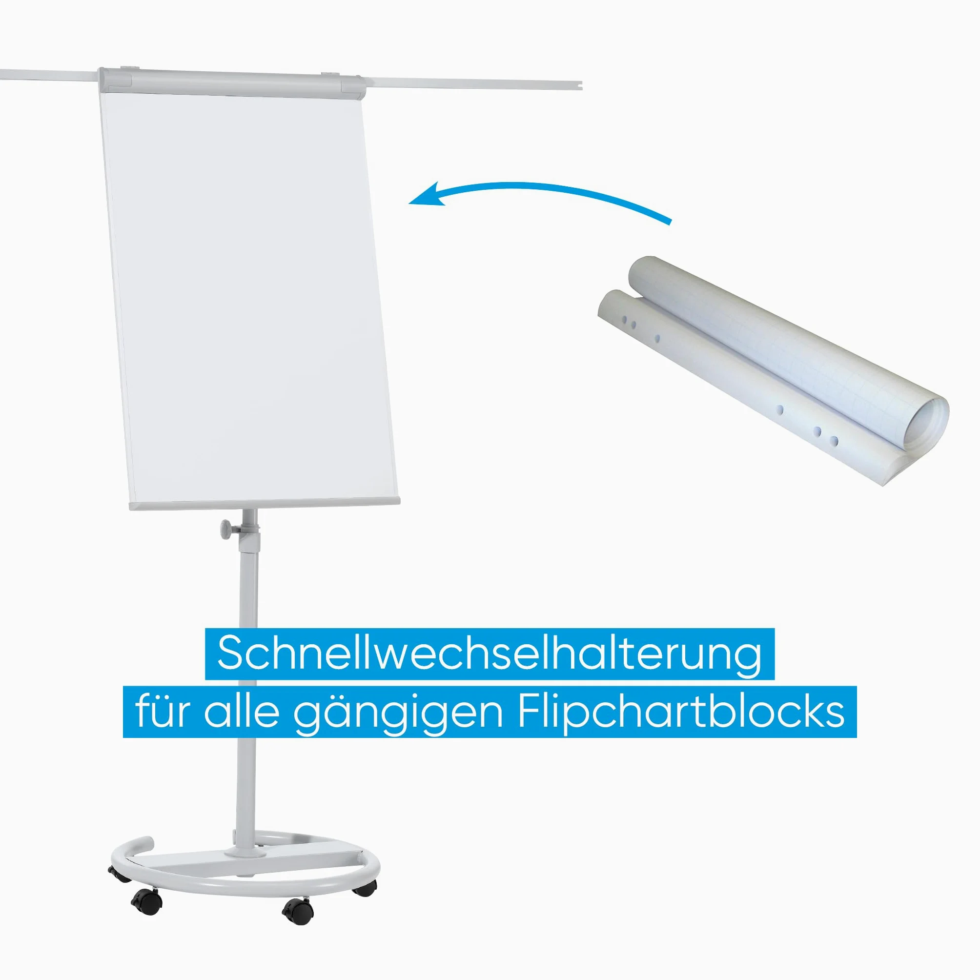 Franken F2400/N - Lavagna portablocco mobile, diametro 65 cm, 17,5 kg, 68 x 105 cm, colore: grigio chiaro