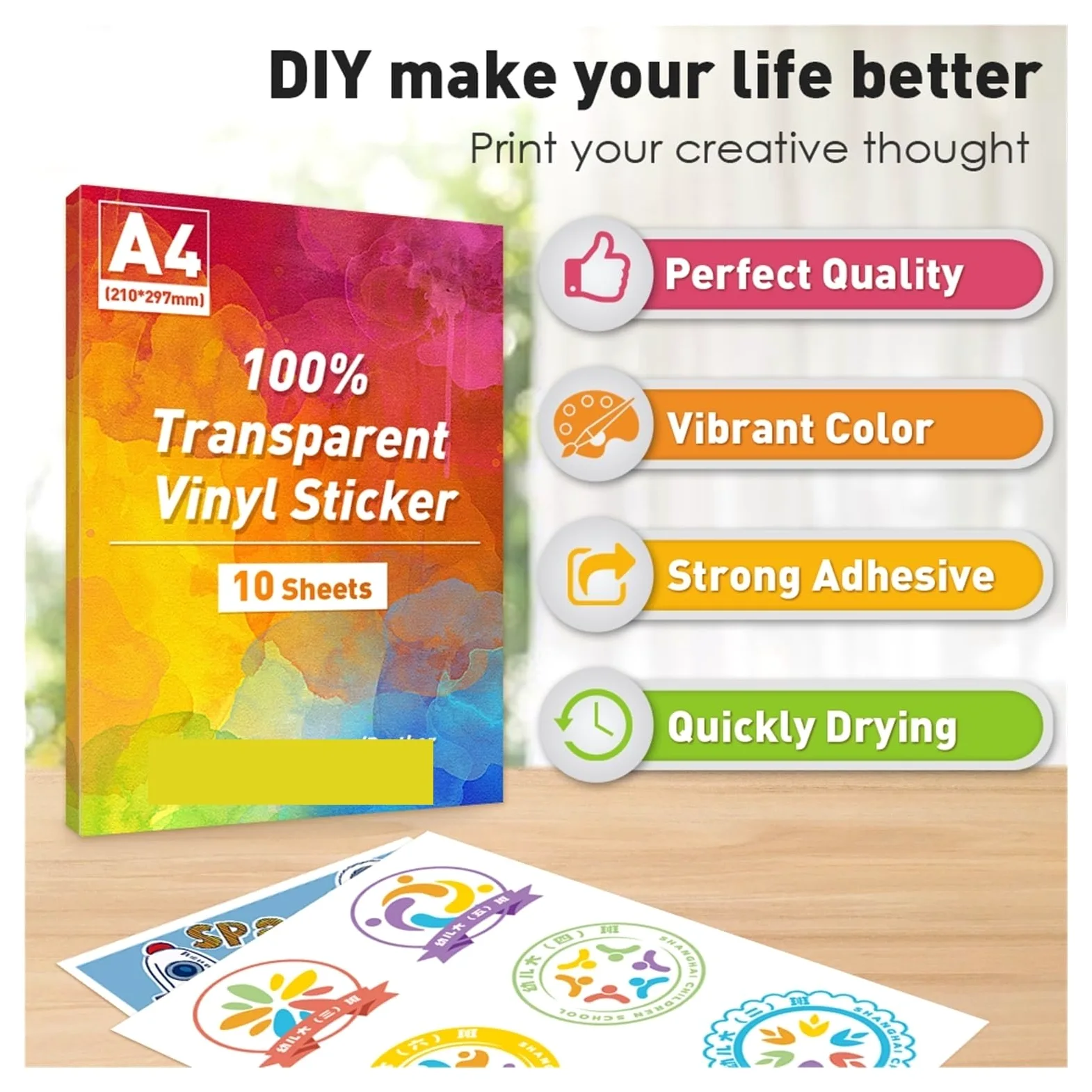 DAVBIR Carta adesiva in vinile trasparente al 100% Carta adesiva stampabile A4 Carta adesiva trasparente autoadesiva non impermeabile 10-50 fogli perfection (Color : 30 Sheets)