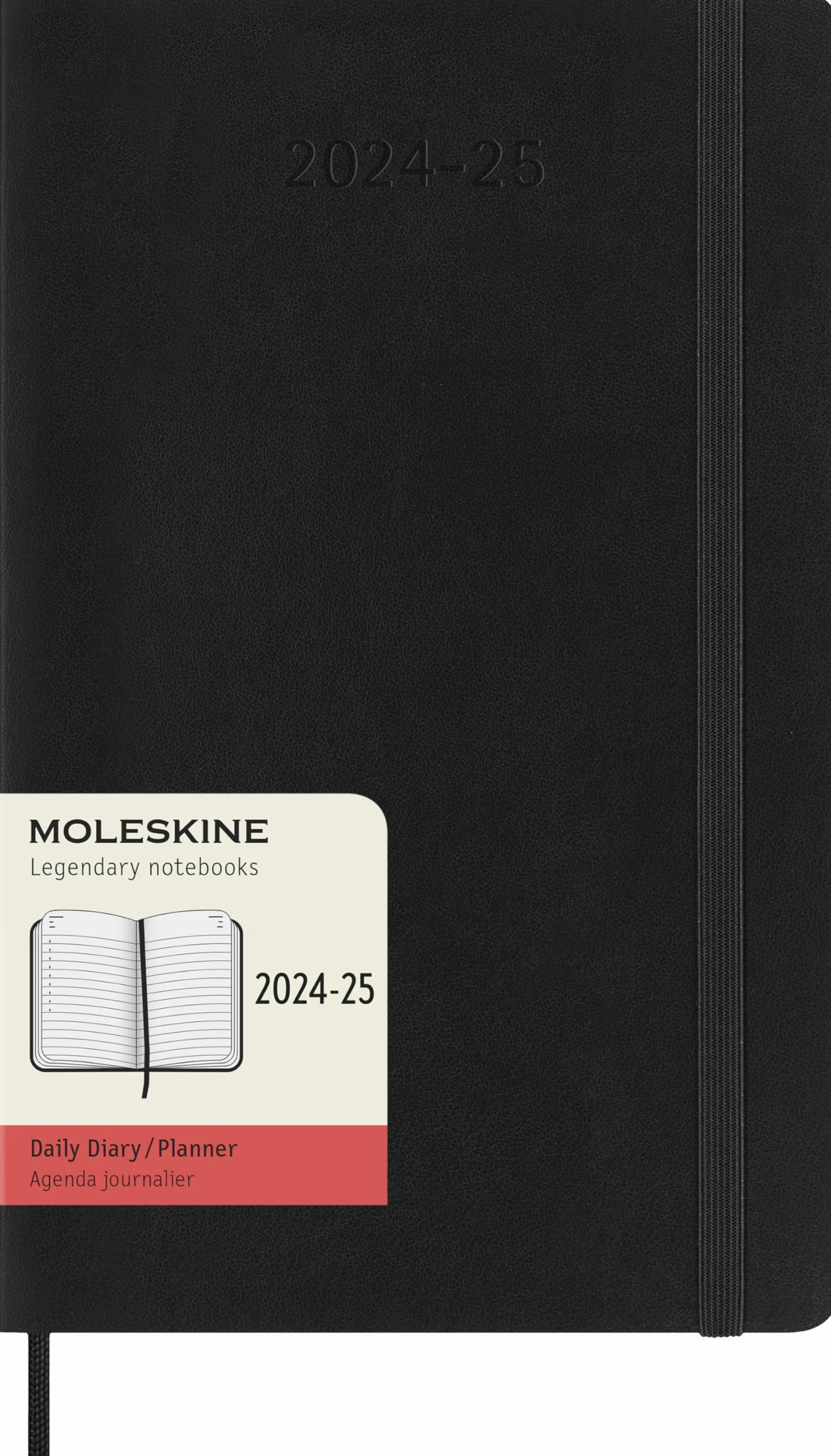 Moleskine Daily Planner 2024-2025, Agenda 18 Mesi 2025, Agenda Giornaliera con Copertina Morbida e Chiusura Elastica, Formato Large 13 x 21 cm, Colore Nero