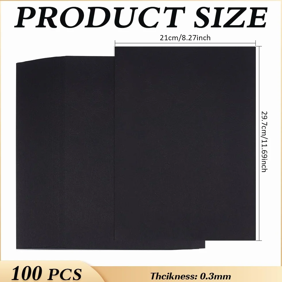 Copertine per Rilegatura A4 29.7x21cm Nere 0.3mm Carta Effetto Pelle 100 Confezione