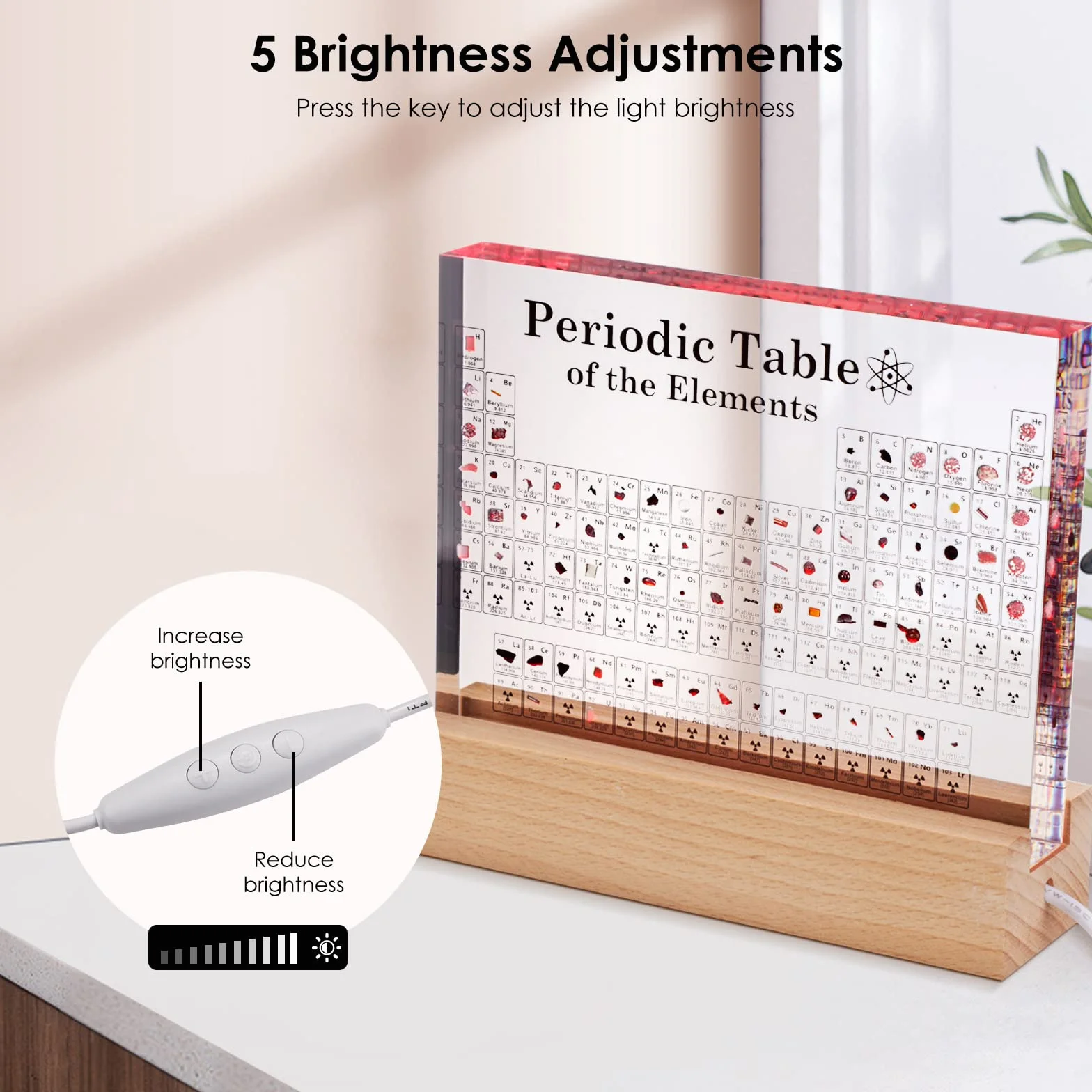 Tavola Periodica degli Elementi Chimici con Luce A LED, Tavola Periodica in Acrilico con Elementi Reali, Tavola Periodica con 83 Elementi, Display di Elementi Chimici, Sussidi Didattici, Regali