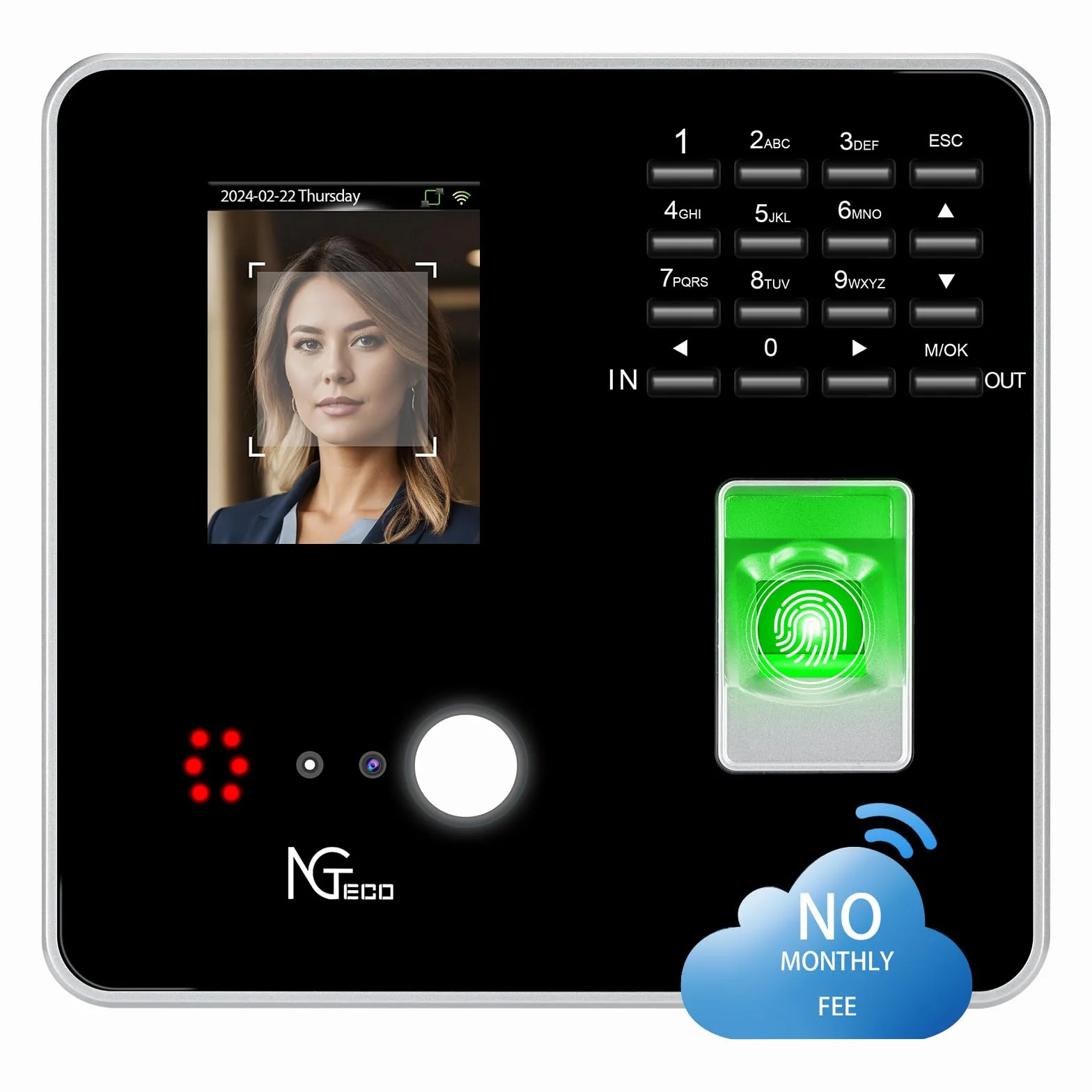 NGTeco Cloud Rilevazione Presenze Italiano TC1,timbracartellini con funzionalità di riconoscimento delle impronte digitali, riconoscimento facciale, RFID e PIN,con software di gestione remota
