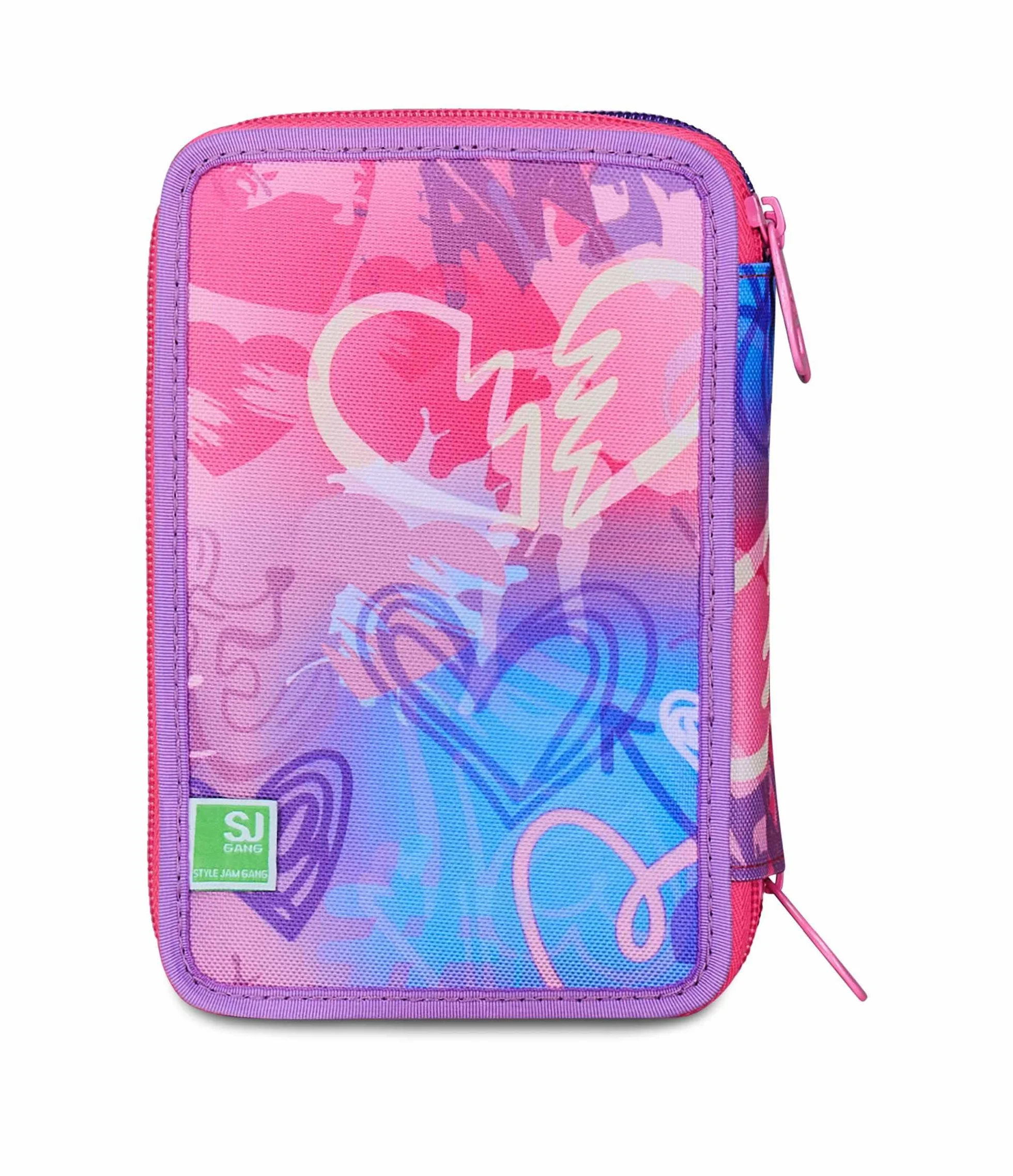 SJ GANG STYLE JAM GANG Astuccio Scuola 3 Zip, Fucsia, Portapenne Triplo Scomparto Completo Di Penne, Matite, Colori, Accessori Zaino, Scuola Elementare, Bambina