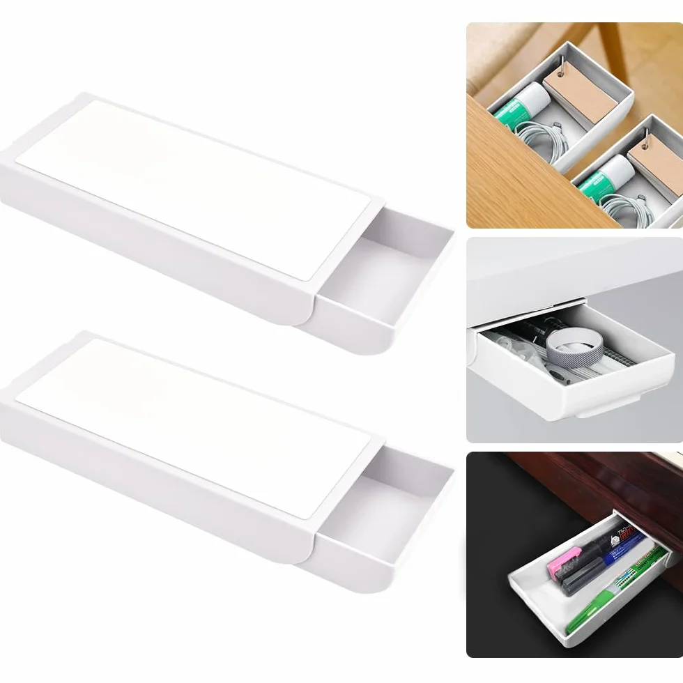Cassetto Autoadesivo Scrivania Organizer Nascosto Sotto Tavolo 2 Pezzi per Ufficio Casa Scuola