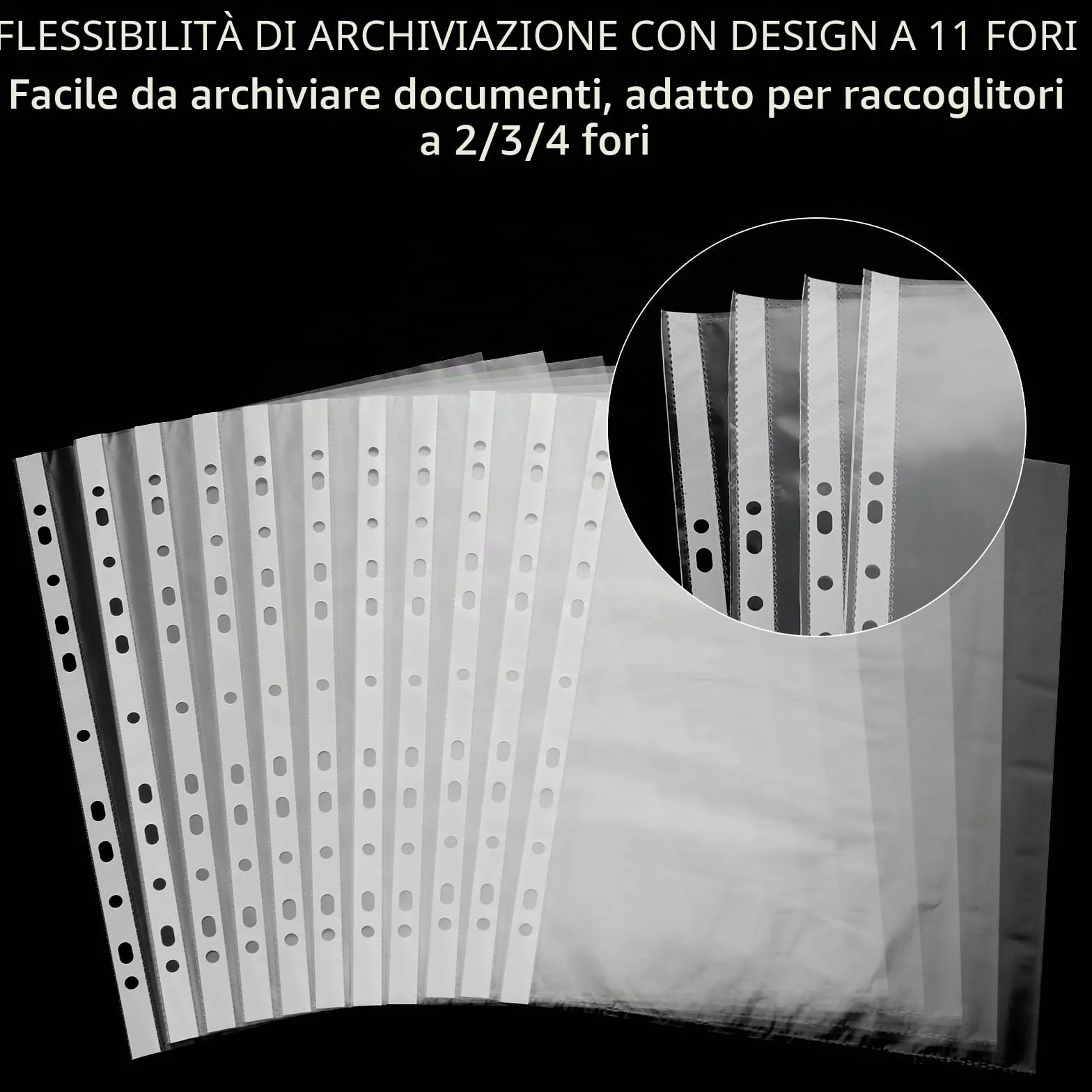 APACALI 100 Buste A3 Trasparenti, 0,05 mm, con Foratura, Pellicola Extra Forte per Raccoglitori