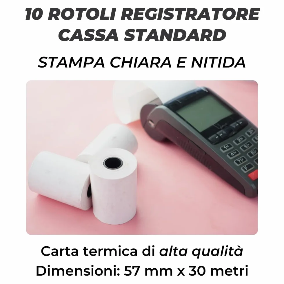 Carta Termica Fiscale 57x30 10 Rotoli Cassa Registratore Fiscale OMOLOGATI