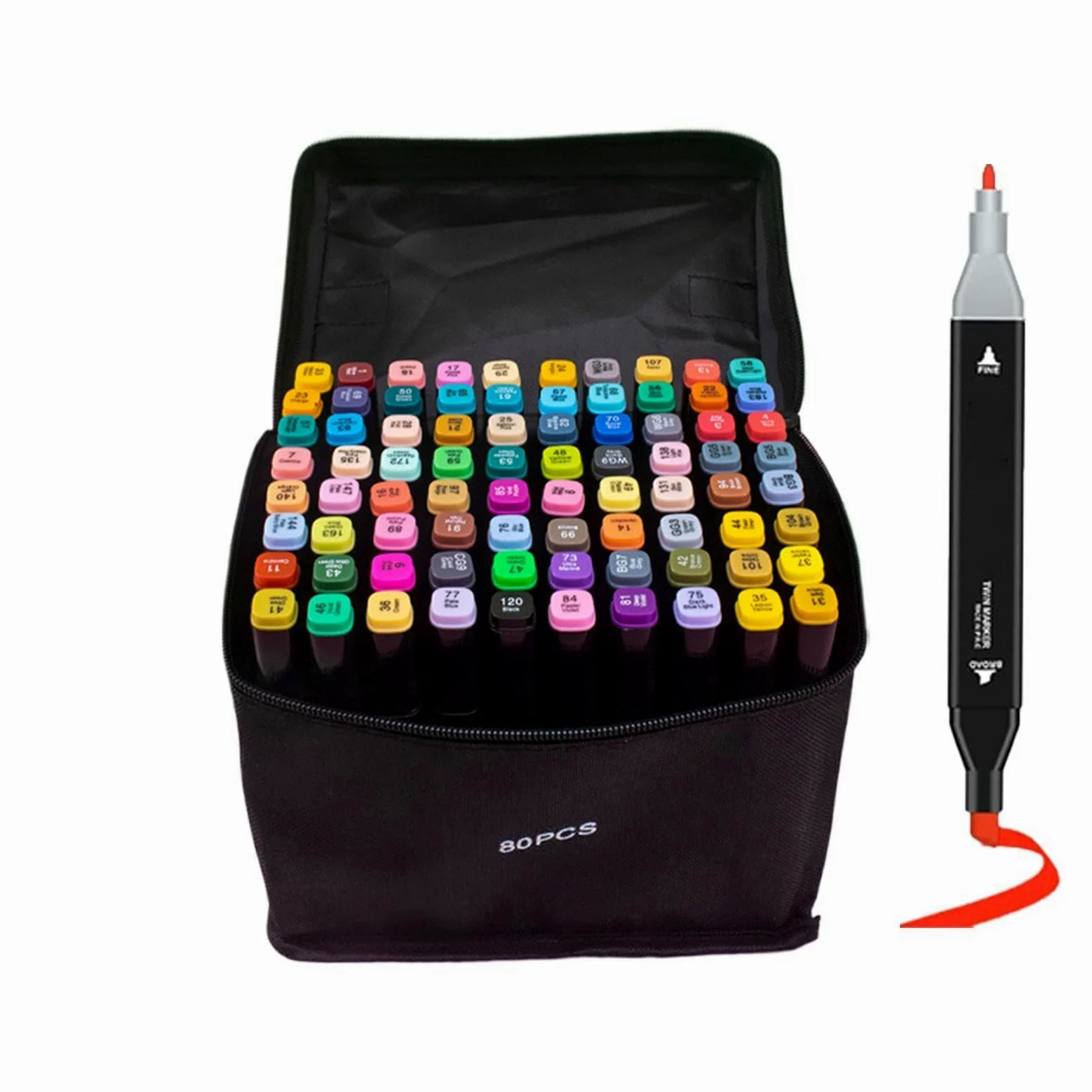 Pennarelli ad alcol artistici, pennarelli colorati classici, kit di materiali da disegno, set permanente for schizzi e colorazione, punta fine creativa e pennello con(80 colours)
