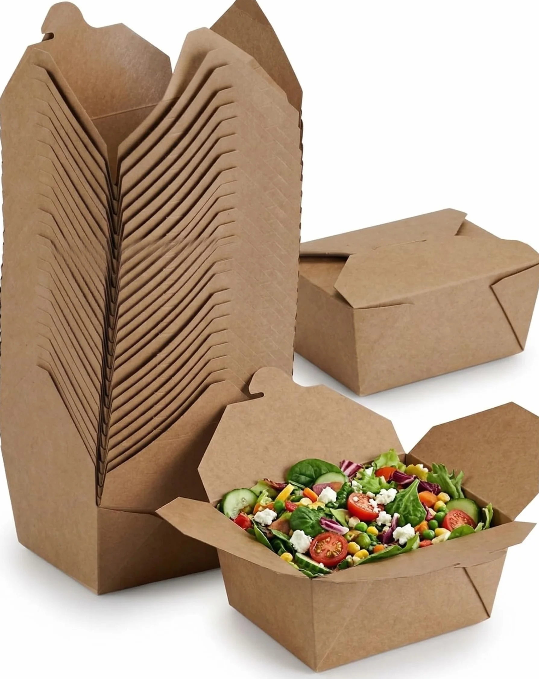Scatola di carta Kraft usa e getta 13x10.6x6.7 cm 50 Pezzi contenitori alimenti caldi e freddi biodegradabili