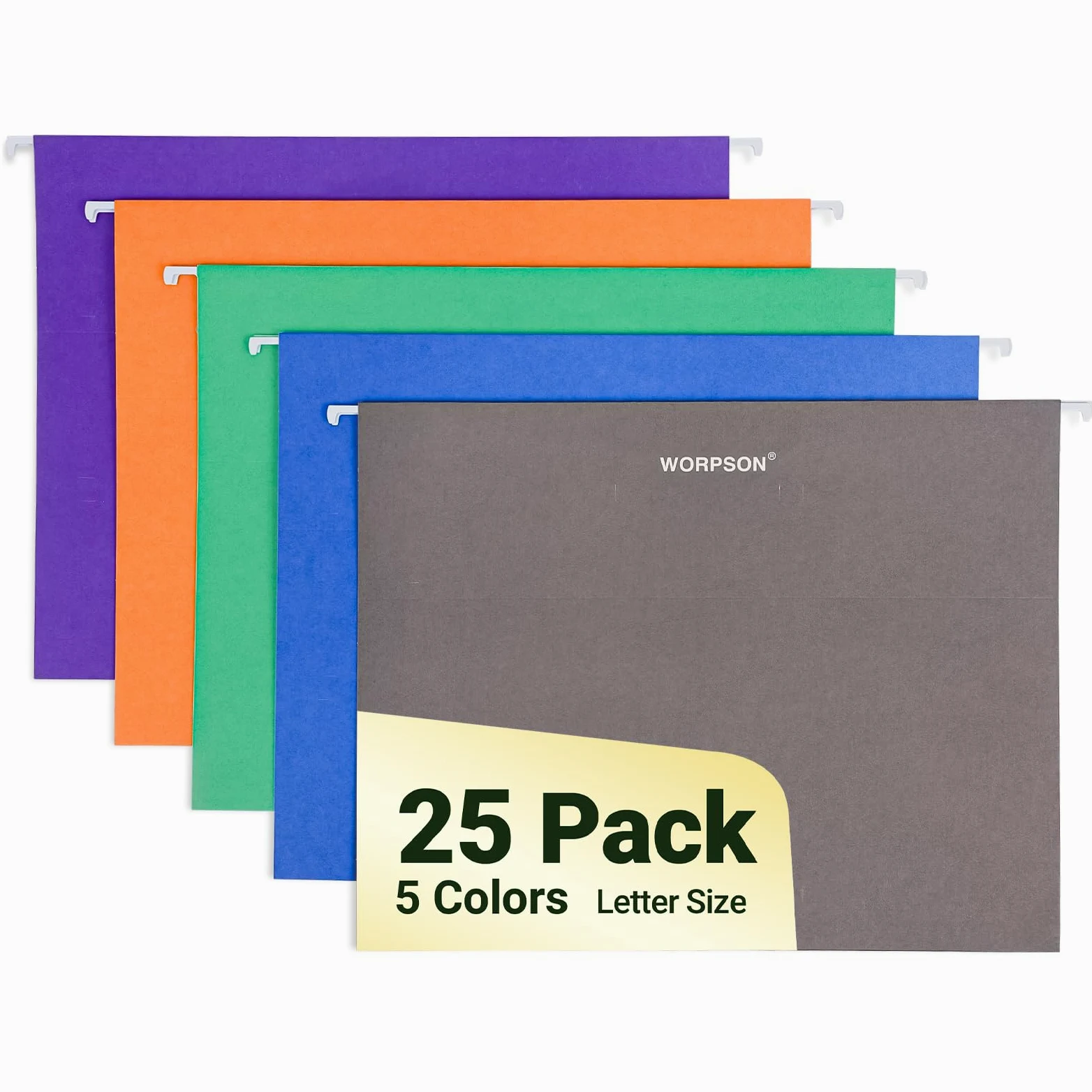 Cartelle sospese, confezione da 25, formato lettera (21,6 x 27,9 cm), 5 colori, linguette regolabili con taglio 1/5, include linguette e inserti, cartelle sospese per ufficio e organizzazione