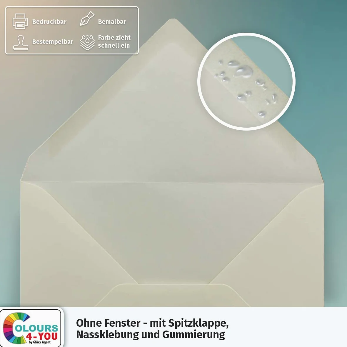 200 buste DIN C6 vaniglia, 11,4 x 16,2 cm, con adesivo umido da 80 g/m², buste senza finestra, colore: 4-you