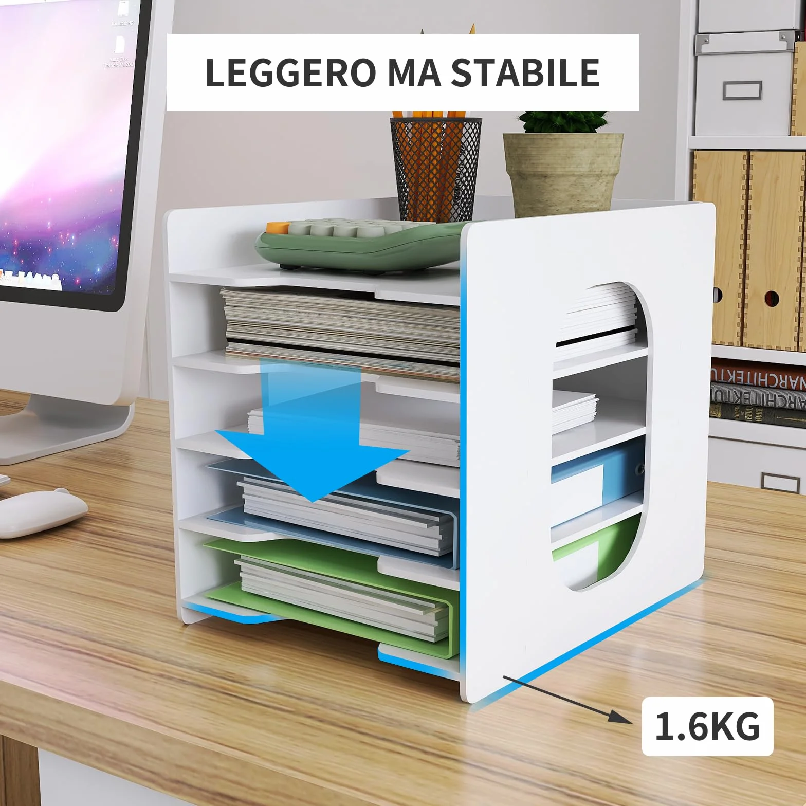 PUNCA Organizer Documenti Scrivania 5 Livelli Portadocumenti Impilabile Economico in PVC Portadocumenti da Scrivania Organizzatore Raccoglitore Documenti A4 Porta Documenti per Ufficio a Casa Scuola