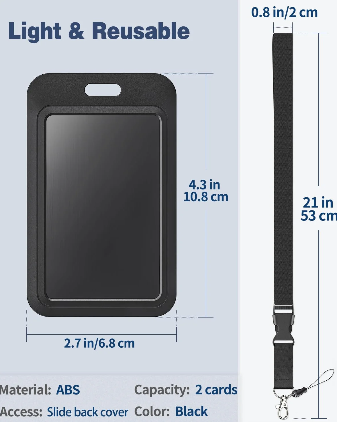 Uniclife Porta Badge Scorrevole Rigido Nero in Plastica Custodia Protettiva per Carte con Fibbia in Metallo e Clip, 3 Pezzi