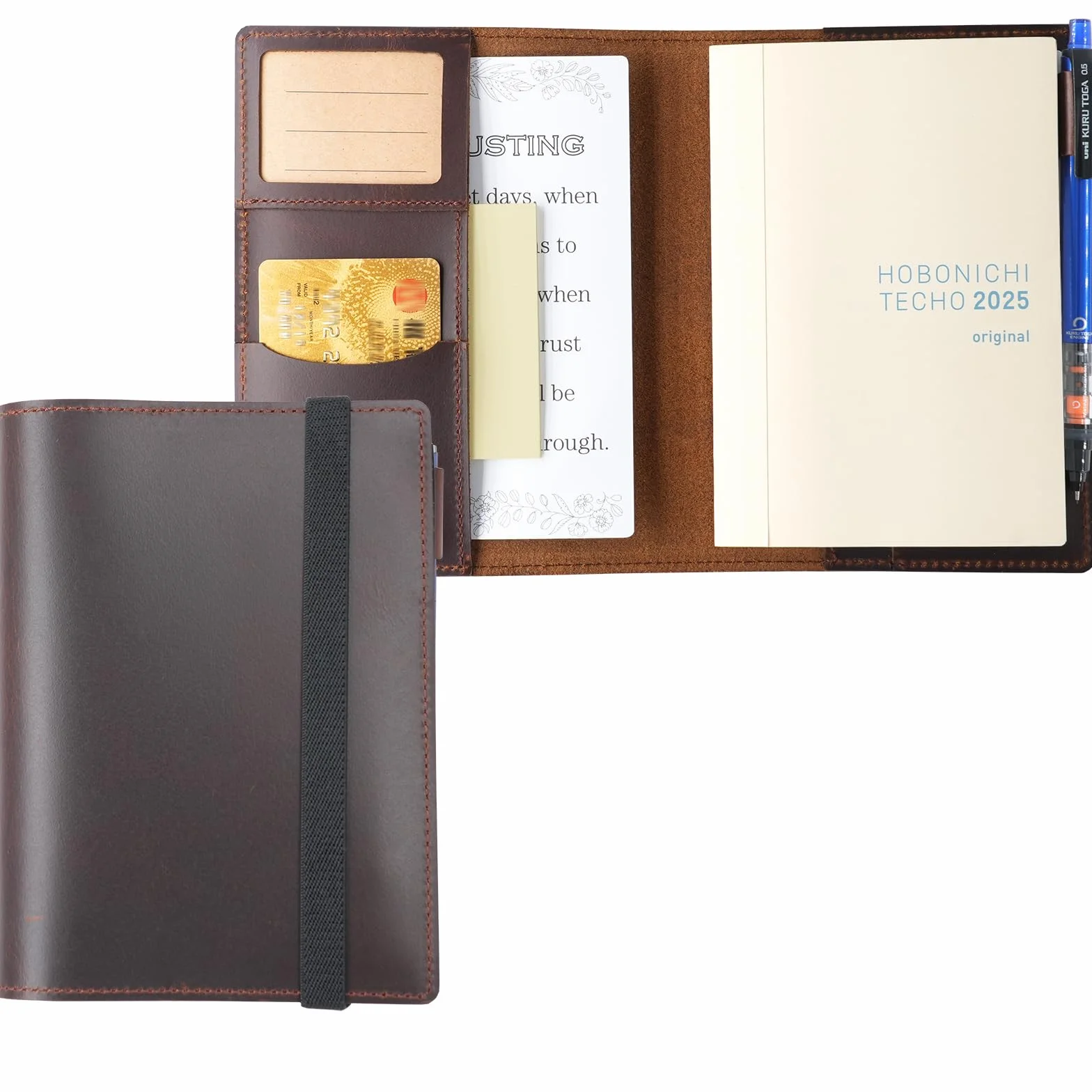 Hobonichi Techo - Custodia originale per planner A6, in vera pelle, per Hobinichi Techo Original Planner A6, con passante per penna integrato, colore: castagna