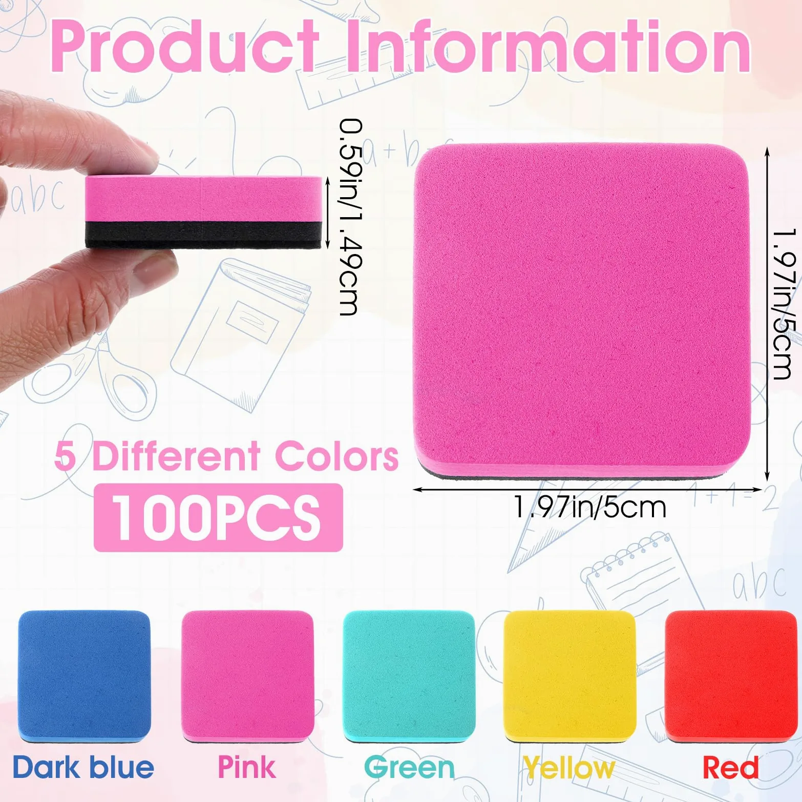 Confezione da 100 mini gomme magnetiche cancellabili a secco, a forma di cubo, in 5 colori, per la casa e l'ufficio